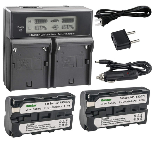 Kastar LCD Dual Fast Charger & 2 x Battery Replacement for Sony NP-F330 NP-F550 NP-F570, CCD-RV200 CCD-SC9 CCD-TR1 CCD-TR940 CCD-TR917 Camera, CN-126