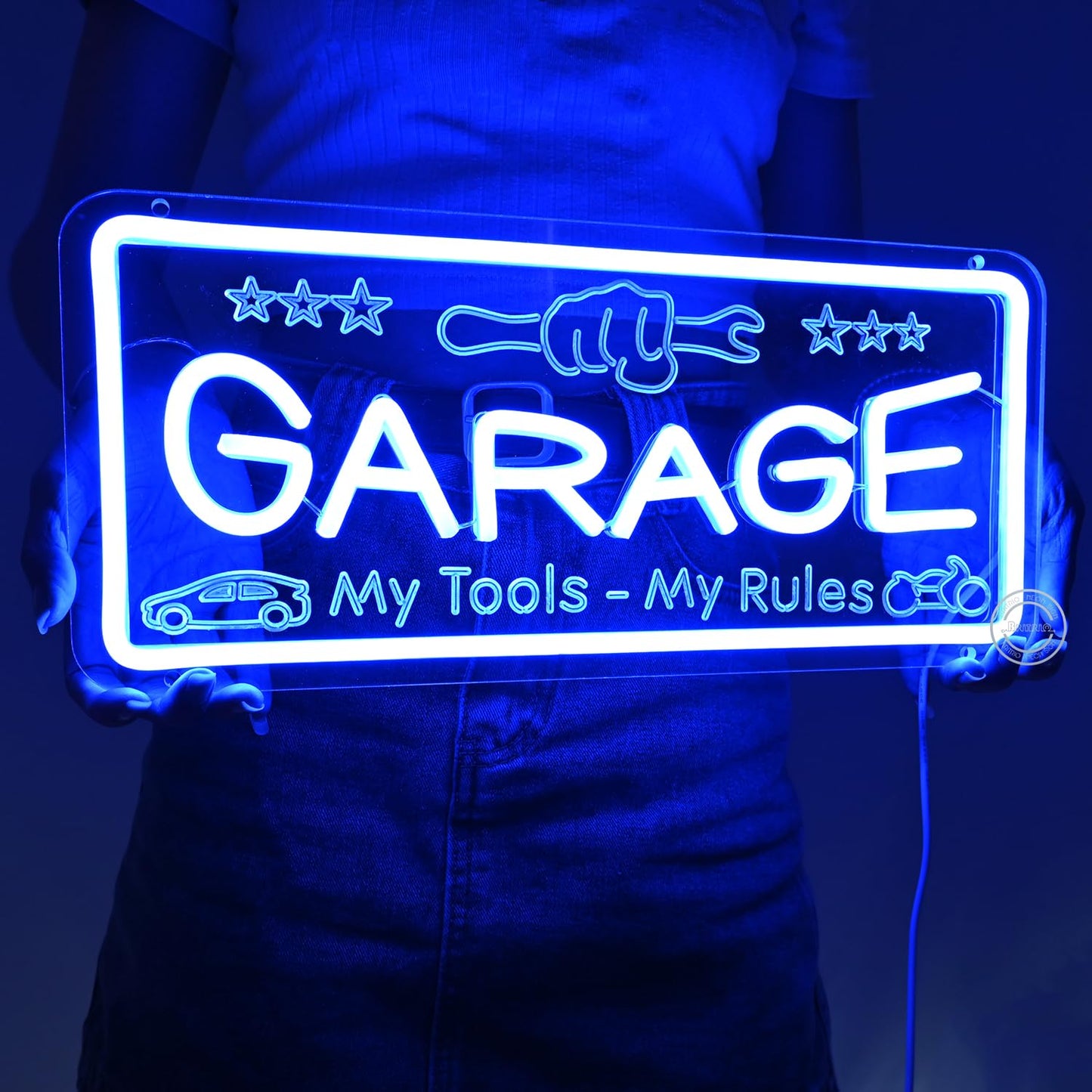 Britrio Blue Garage Neon Sign for Man Cave Garage Tool Room Shop Wall Art Sign Decoration Father's Day Christmas Birthday Gift for Dad Husband 5V USB