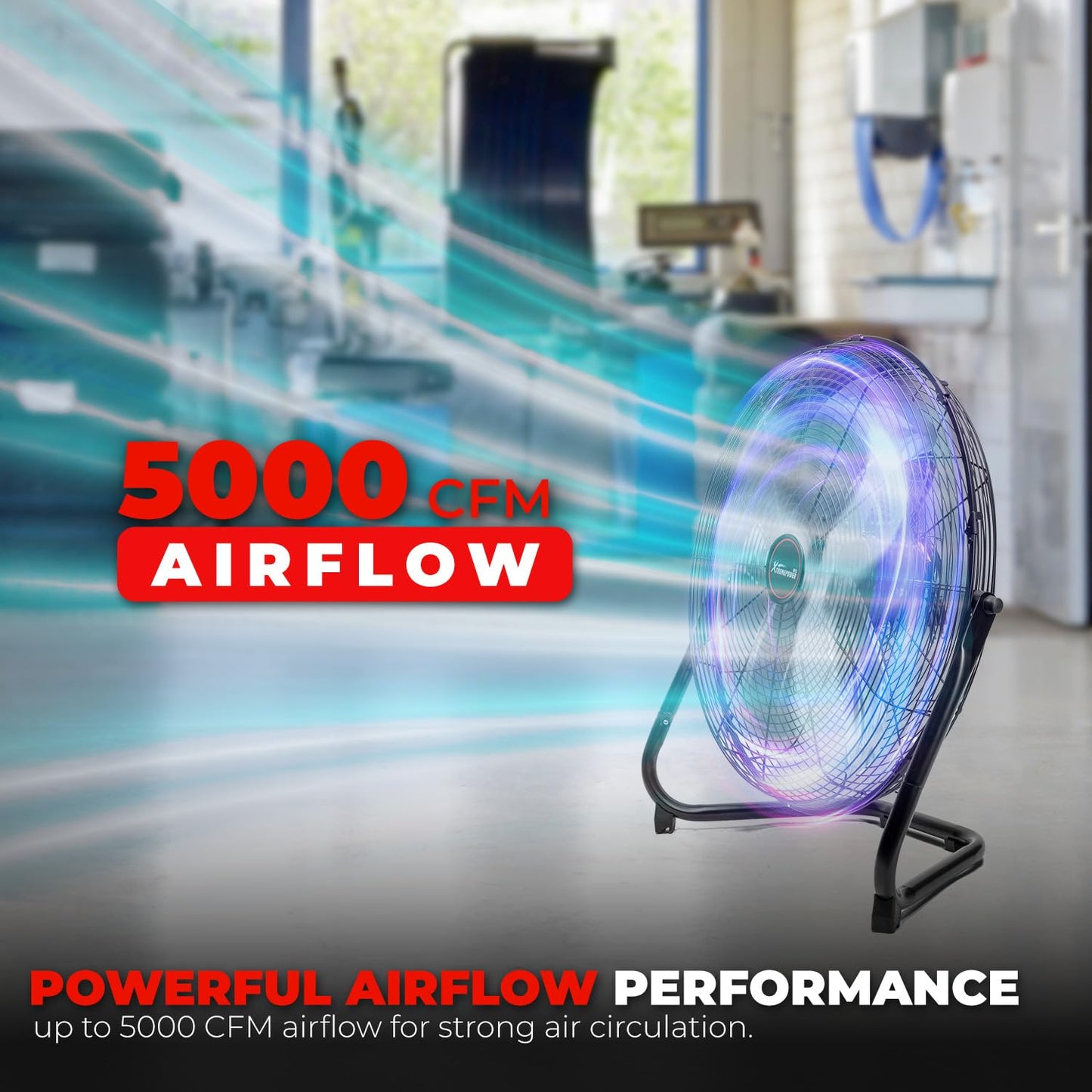 XtremepowerUS 20-Inch Floor & Wall Mount Fan, 2-in-1 High Utility Fan, 3-Speed 120W Motor, 5000 CFM Airflow, Heavy Duty Indoor Fan for Home, Garage