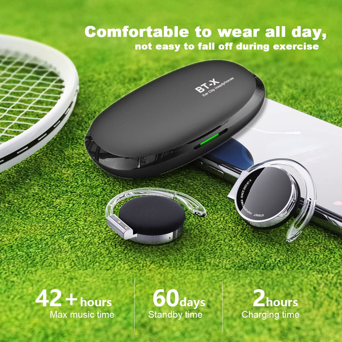 Wireless Bluetooth 5.3 Open Ear Headphones - Over-Ear Earbuds, Clip On Earphones for Work, Walking (Black)