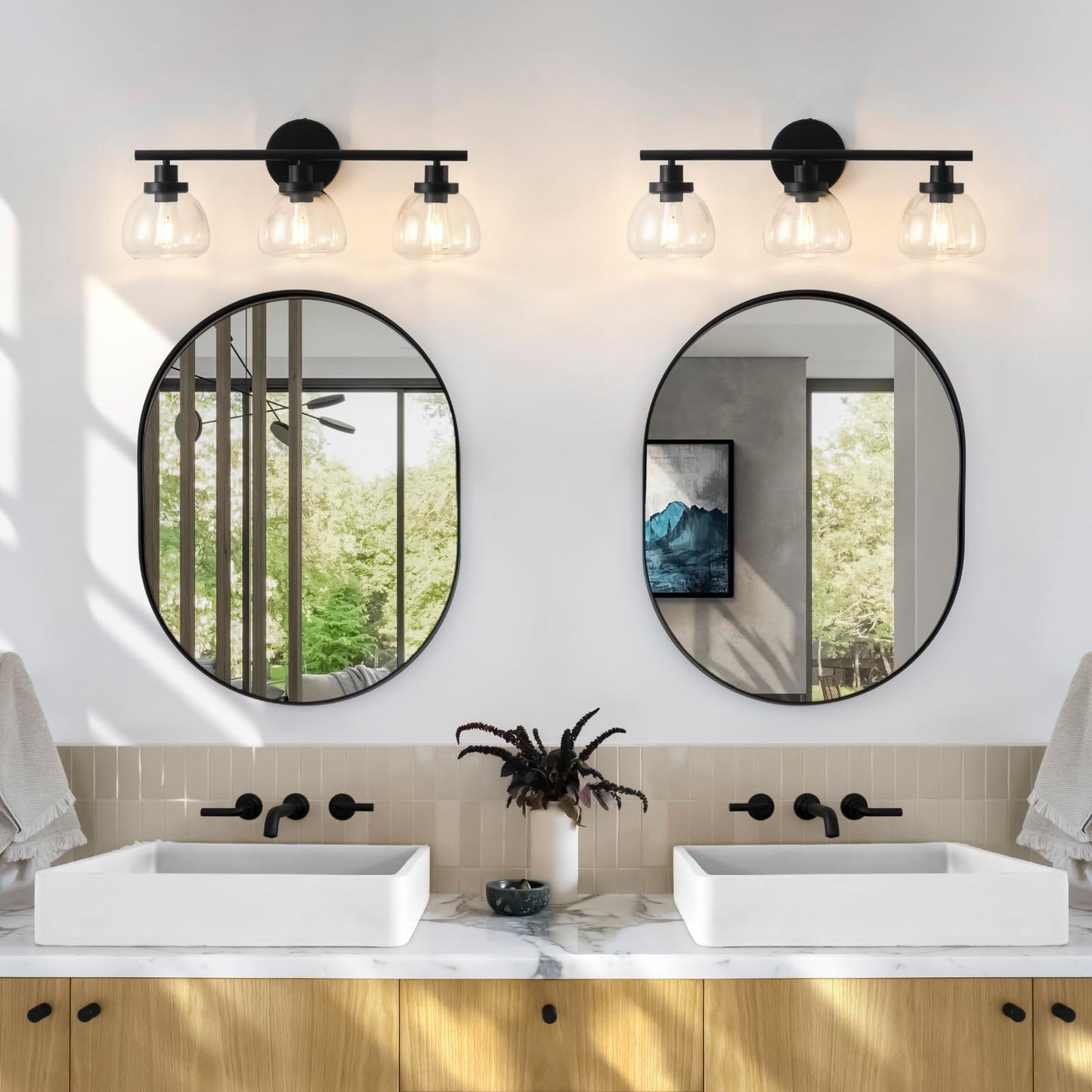 Smplhavn 2025 Upgraded 3-Light Bathroom Light Fixtures, 25 Inch Black Modern Vanity Lights with Clear Glass Shade, Bathroom Wall Lamp over Mirror
