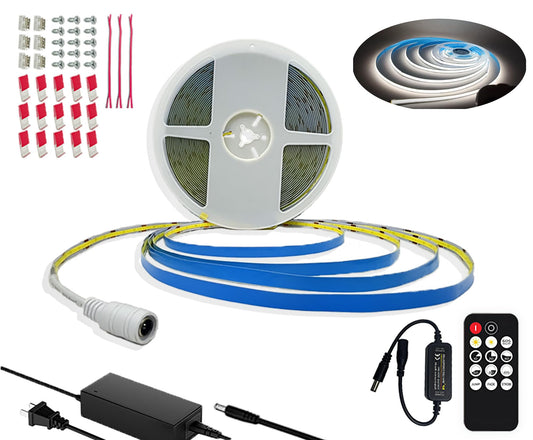 50ft Daylight White 6500K, COB LED Strip Light Kit, Linear lighting Dimmble Strip Light ETL Listed with remote for Bedroom Wall Cabinet Mirror Stair