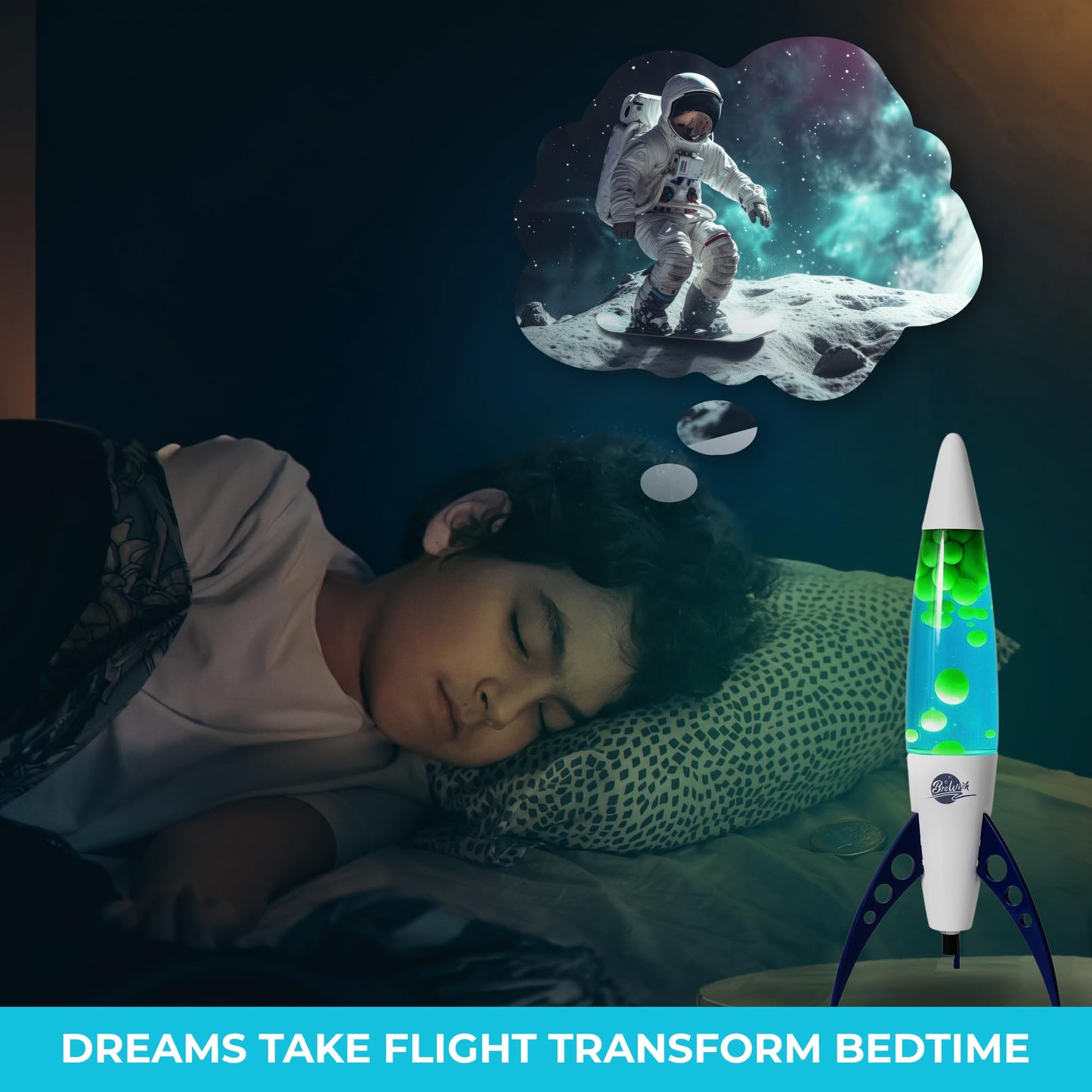 Brewish 17-Inch Liquid Motion Lamp | Magma Lamp with Blue Liquid Green Wax | Space-Inspired Rocket Lamps for Kids, Adults | Night Light for Home