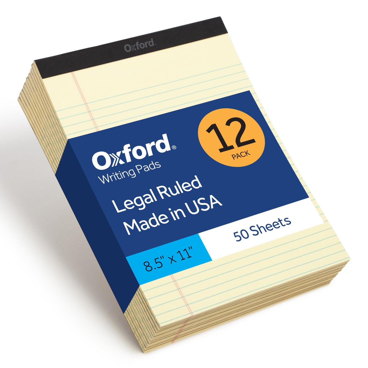 Oxford Premium Legal Pads, 12 Pack, Premium Note Pads, 50 Legal Rule 8.5" x 11" Sheets, Canary Yellow Paper with Firm Back, Professional Legal