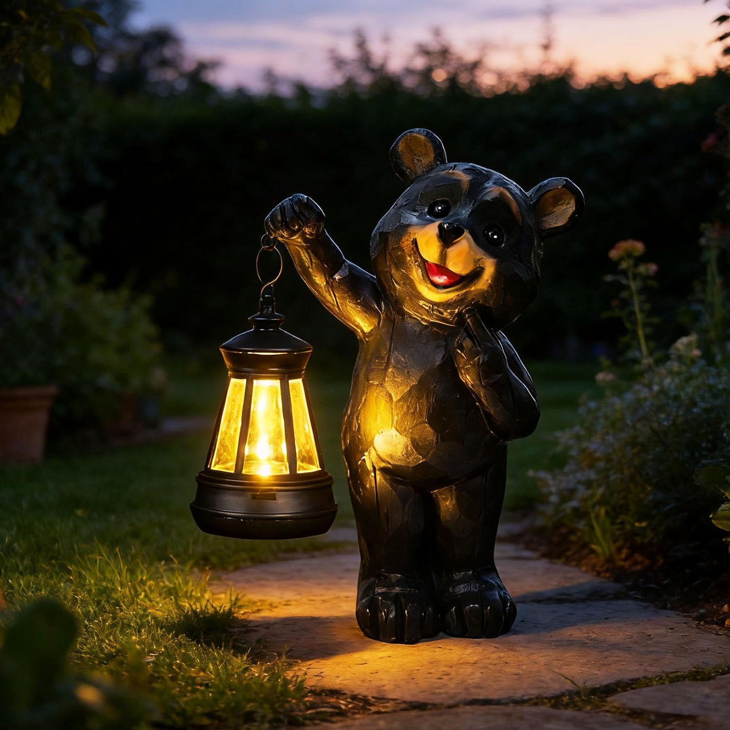 Yewanye Garden Statues Bear Solar Figurine Lanterns Outdoor Waterproof Lights, Yard Decorations, Garden Decor Unique Birthday Housewarming Gifts