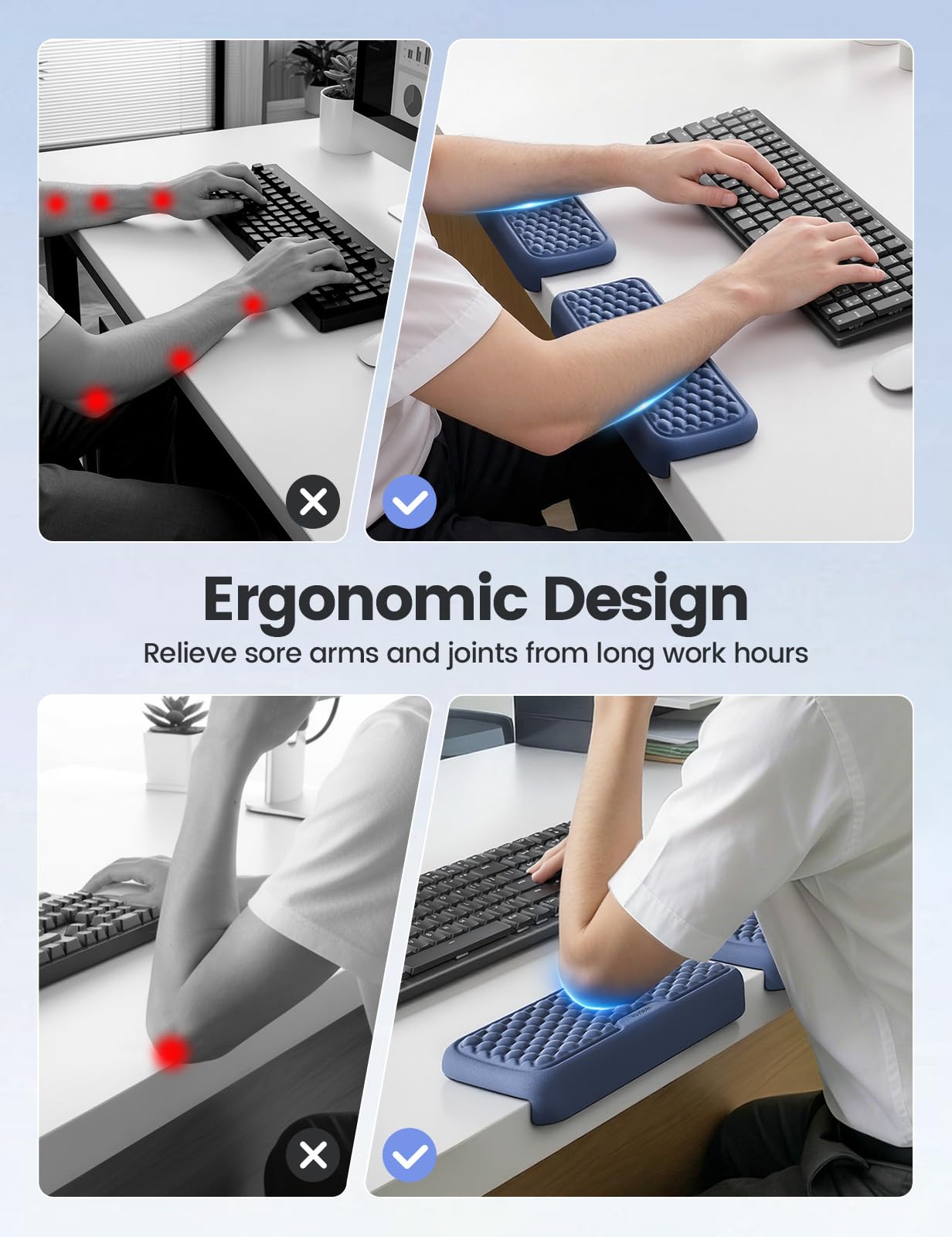 Vaydeer 2Pcs Elbow Rest Pad, L-Shaped Arm Rest Elbow Pad, Desk Edge Cushion, Ergonomic Memory Foam Wrist Rest Support Keyboard Mouse Padding for Palm