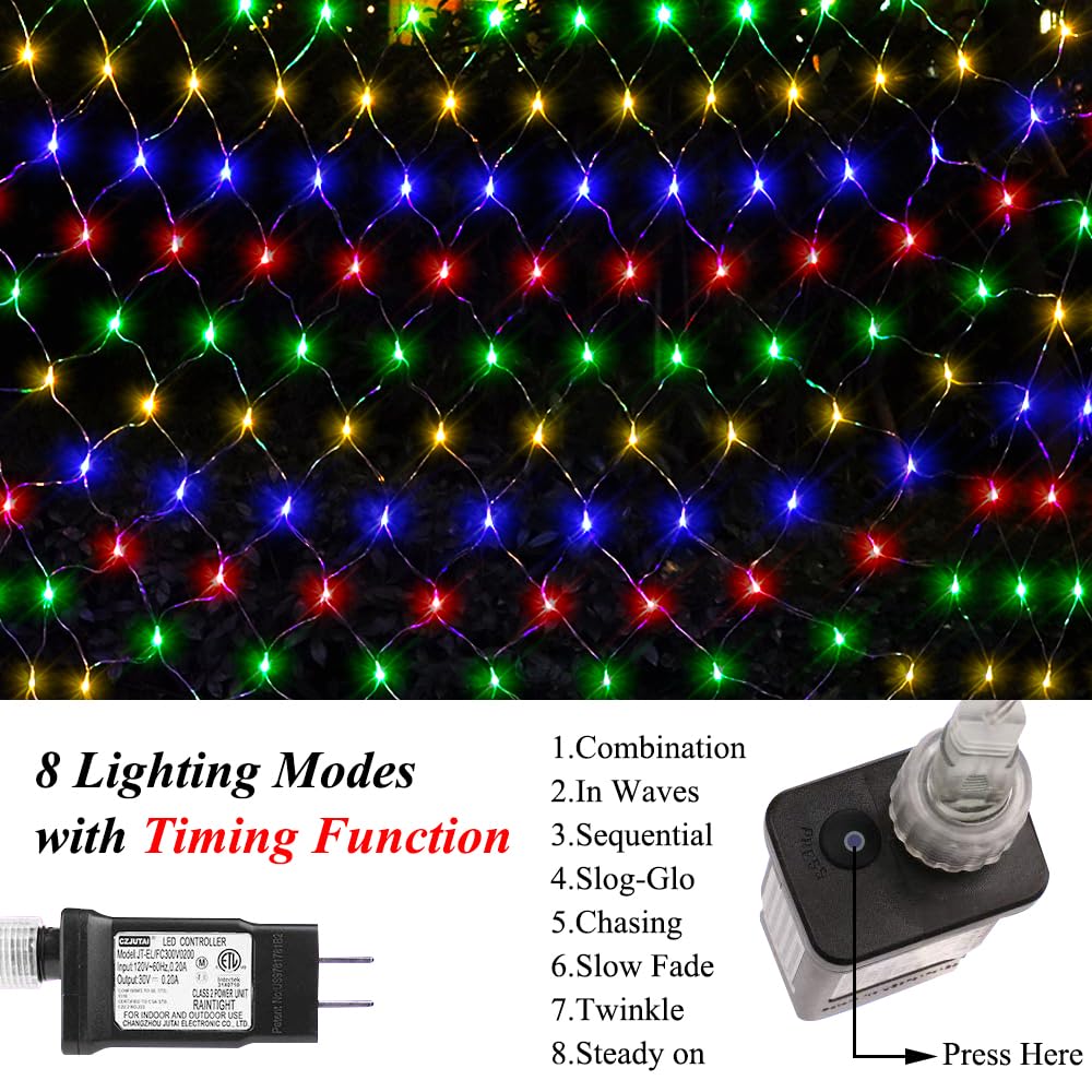 Vicila LED Net Light Christmas Mesh Lights, 240LED Timer Tree Warp Fairy Lights Outdoor Hanging String Light for Christmas, Halloween, Garden