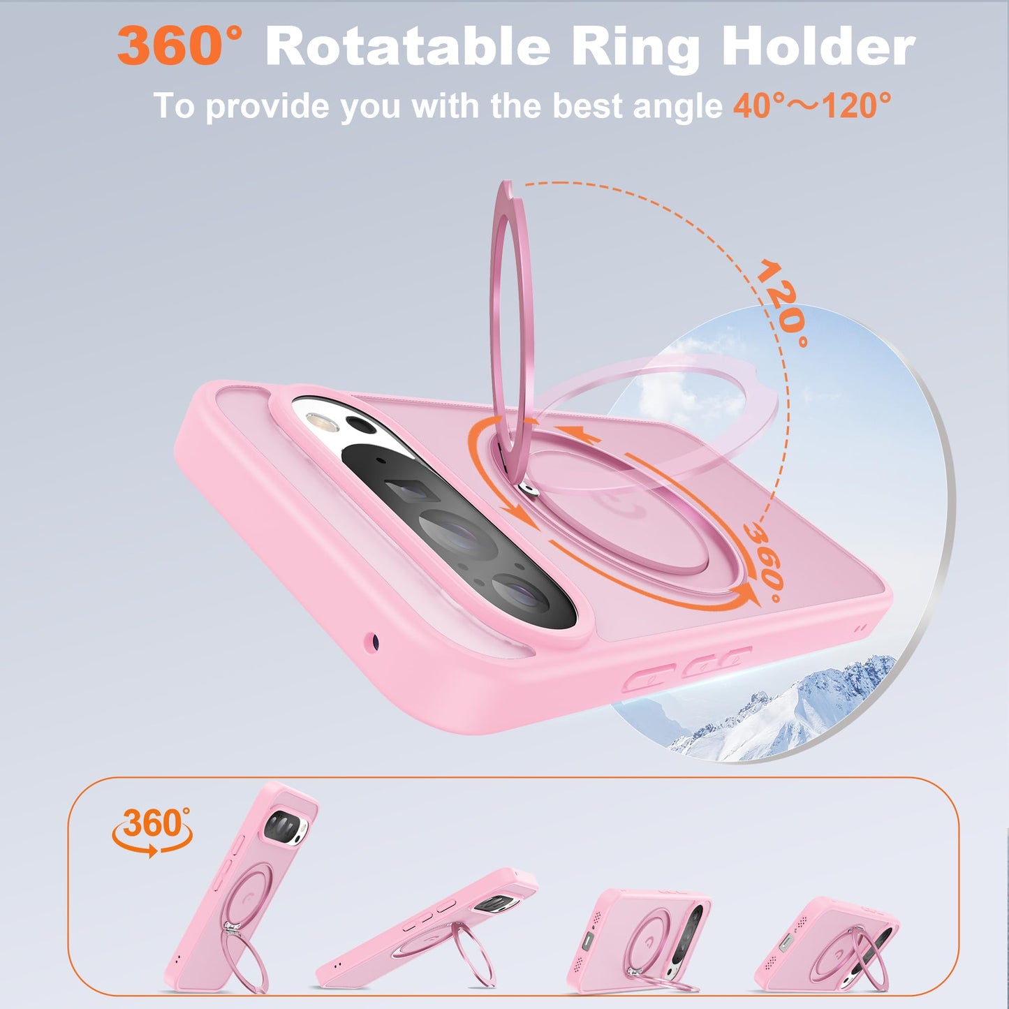 UGENINO Compatible with Google Pixel 9/Pixel 9 Pro Case with 360° Magnetic Ring Stand [Compatible with Mag-Safe] Shockproof Translucent Phone Case