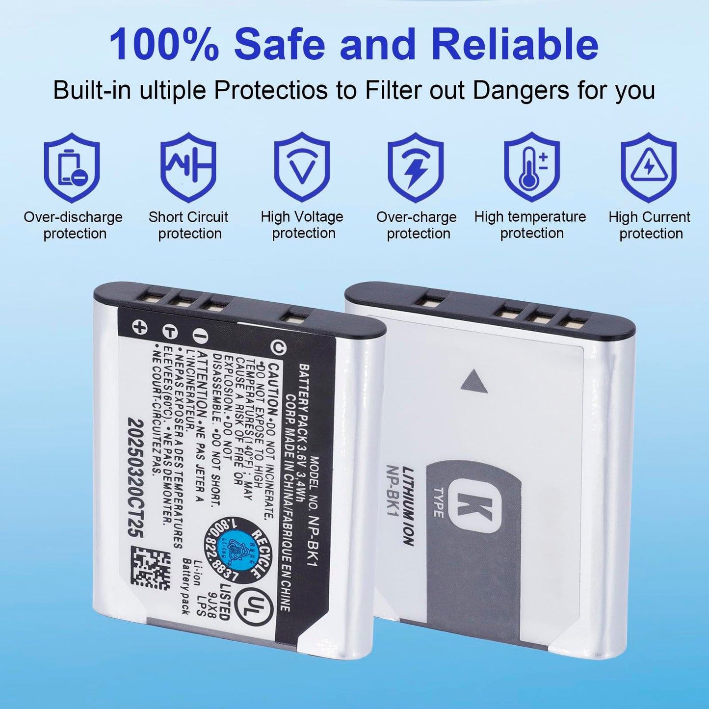 NP-BK1 970mAh Replacement Battery Compatible for Sony Cybershot DSC-W370 DSC-S750 DSC-S780 DSC-S950 DSC-S980 DSC-W190 MHS-CM1 HD MHS-PM1 MHS-PM5