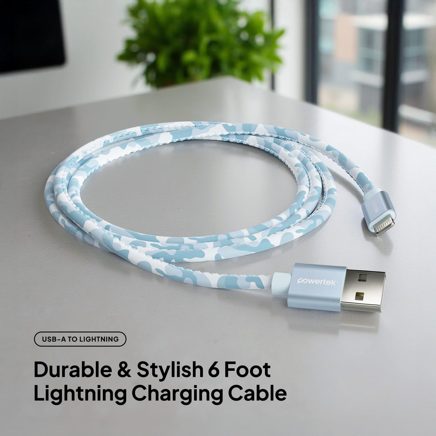 LIQUIPEL Powertek Camo MFi Certified USB to Lightning Charger, 6ft Cable Compatible for iPhone, iPad, and More (Blue)