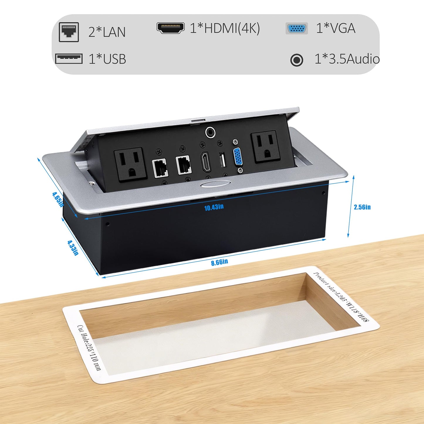 Table Pop up Power Strip Date Hub Connection Box with Outlet Network HDMI for Office Desk?Silver?