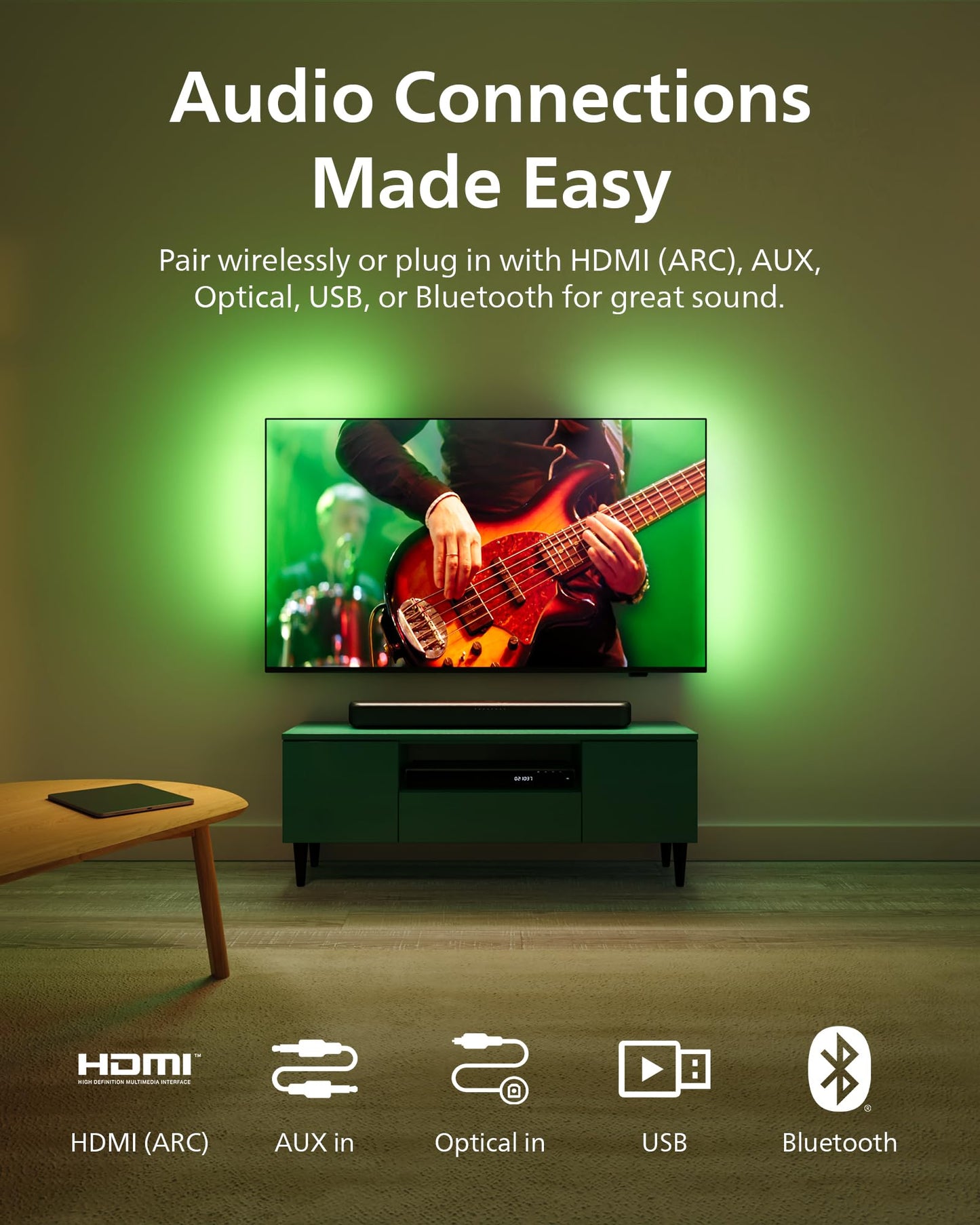 Philips B5109 2.0 Channel Bluetooth Soundbar - HDMI ARC, Dolby Digital Plus, DTS Virtual:X, Roku TV Ready, 120W Max Power, Dark Grey