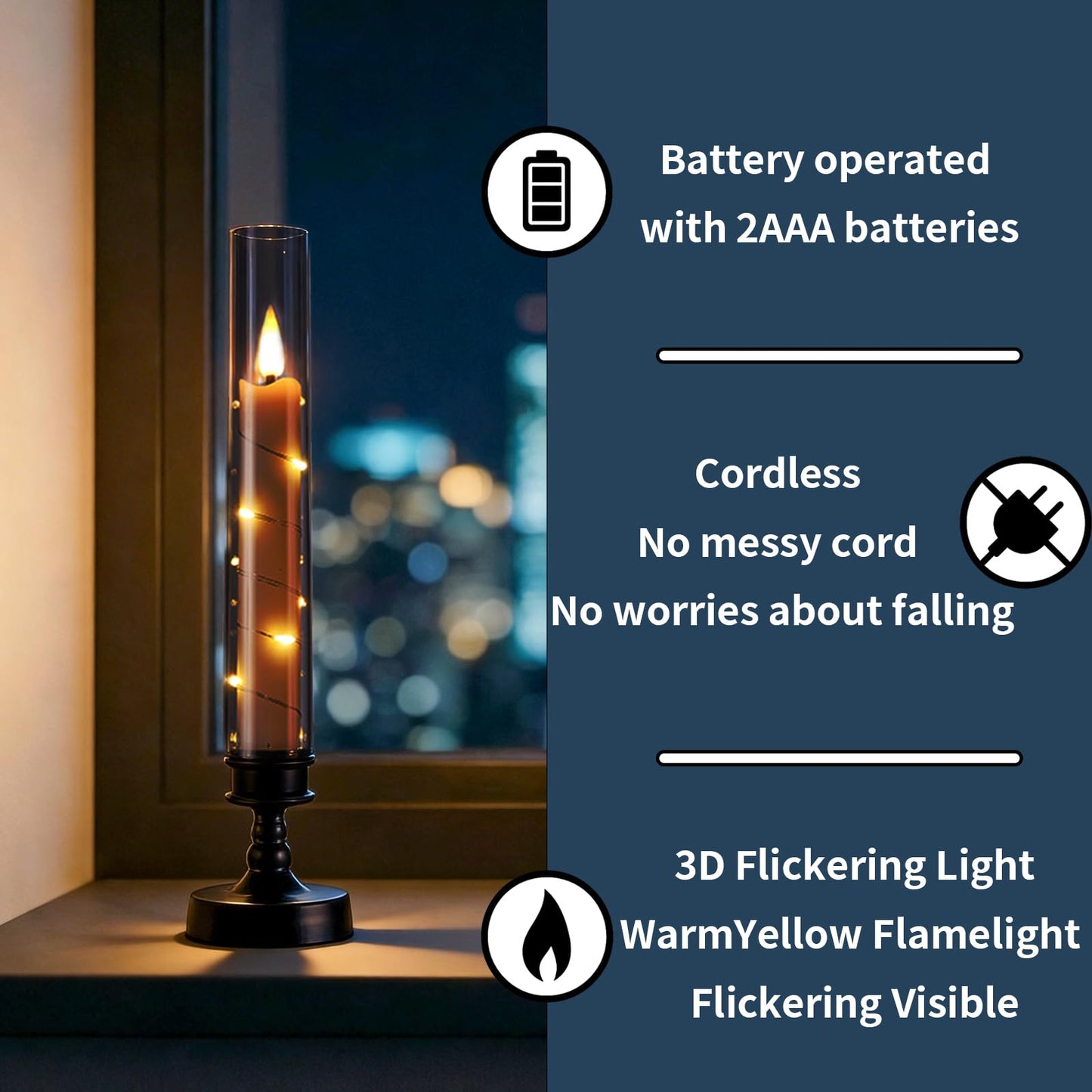 Prerish 6PCS Flameless Candles with Timer, Flickering Fake Electric LED Candles for Romantic Ambiance, Battery Operated Candles, Centerpiece Table
