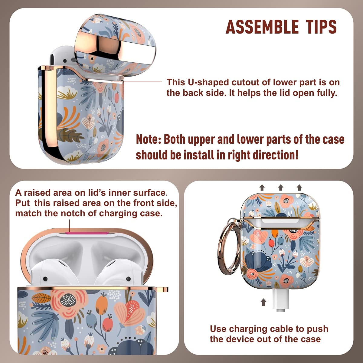 wenew for AirPod Case, Flower AirPods Hard Case Cover with Keychain for Women Men, AirPod 1st & 2nd Generation case (Blue)