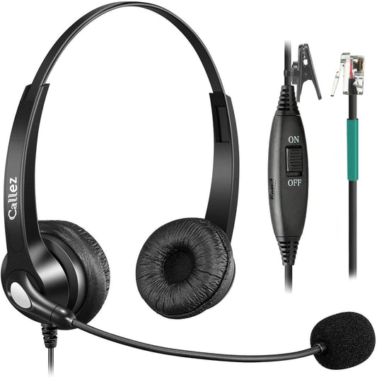 Callez RJ9 Phone Headset with Noise Cancelling Mic & Volume Controls, Telephone Headset Compatible with Avaya Plantronics Mitel ShoreTel Digium Nortel