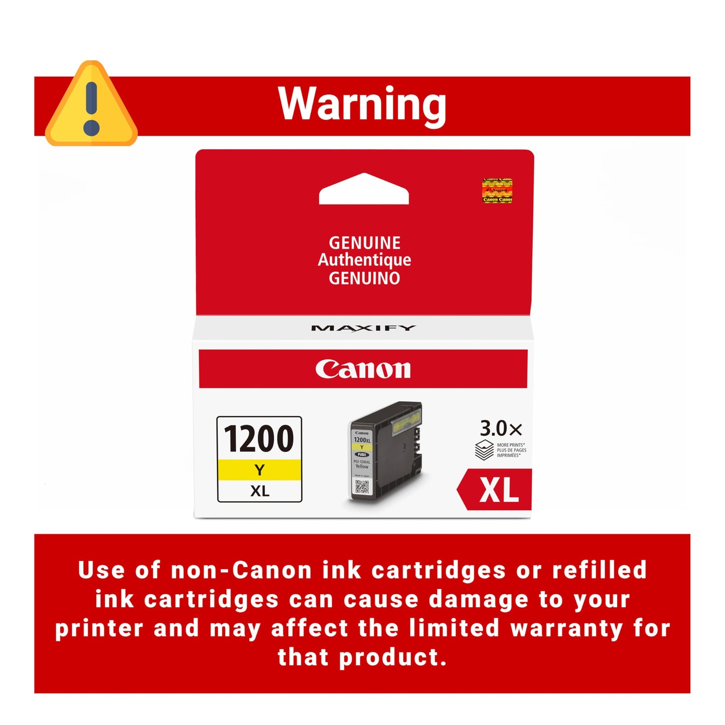 Canon PGI-1200XL Genuine Yellow Ink Tank, Compatible with MB2120, MB2720, B2020, and MB2320 (Optional) Printers