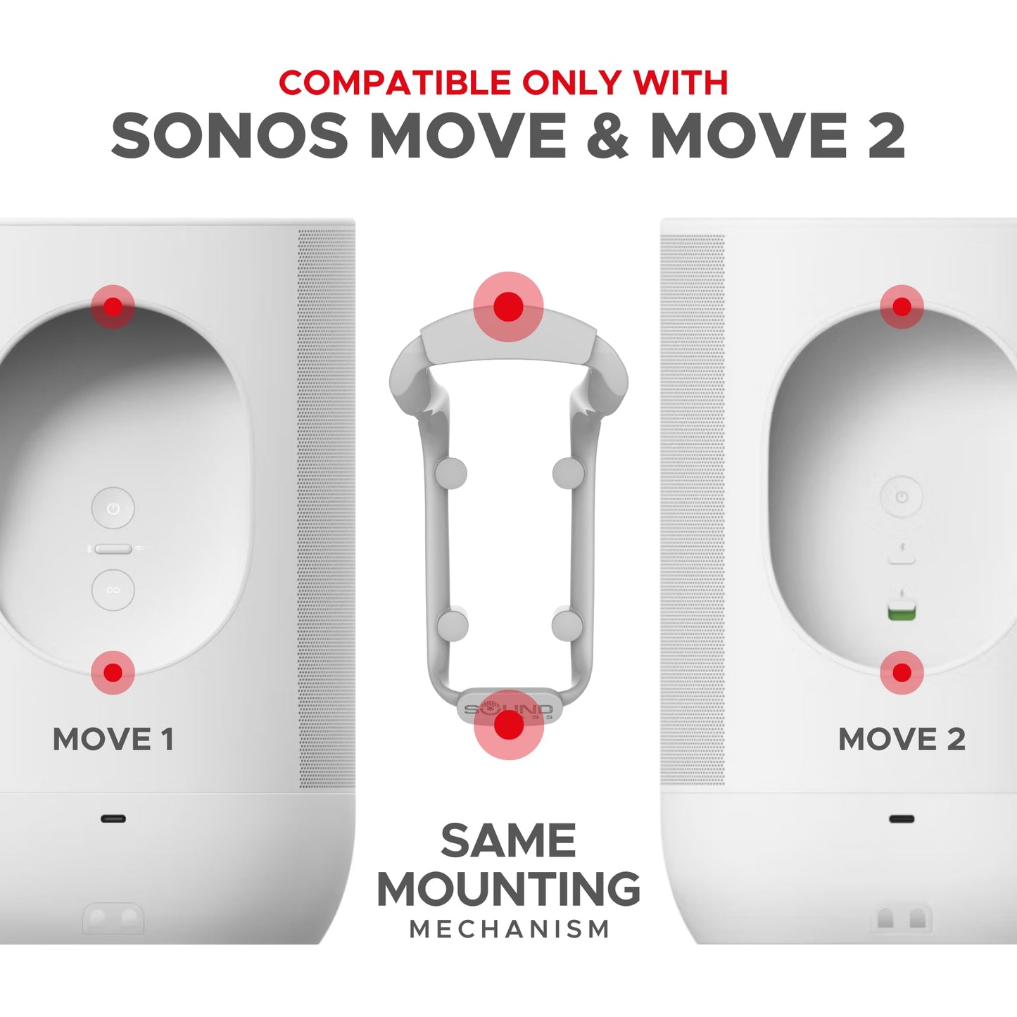 Sound Bass Move Speaker Wall Mount Bracket, Weatherproof, Compatible with Sonos Move Version 1 & 2, Including Mounting Accessories, Lunar White