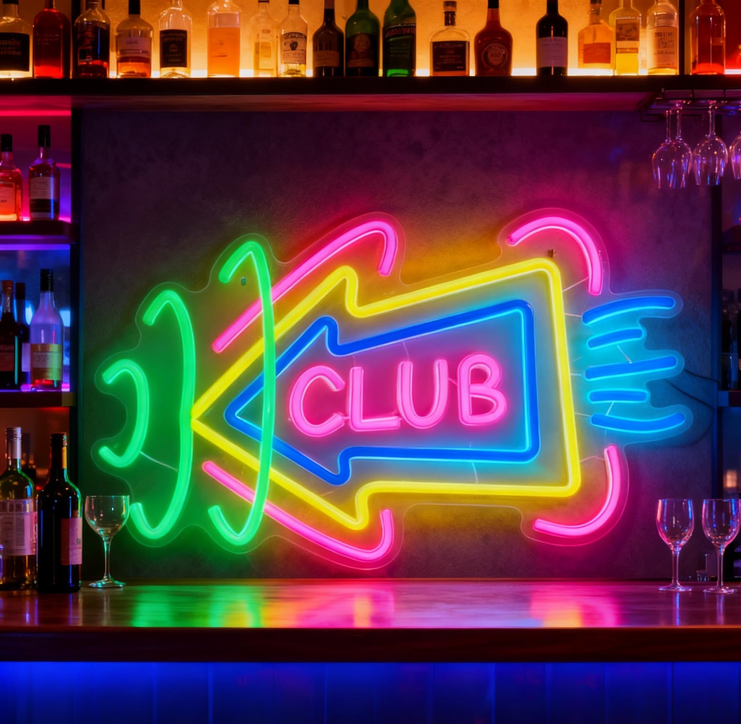 Club Arrow LED Neon Sign, Nightclub Bar Decor Pub Lounge Sign USB Powered Decorative Neon Light for Party Entrance Home Living Room Wall Table Accent