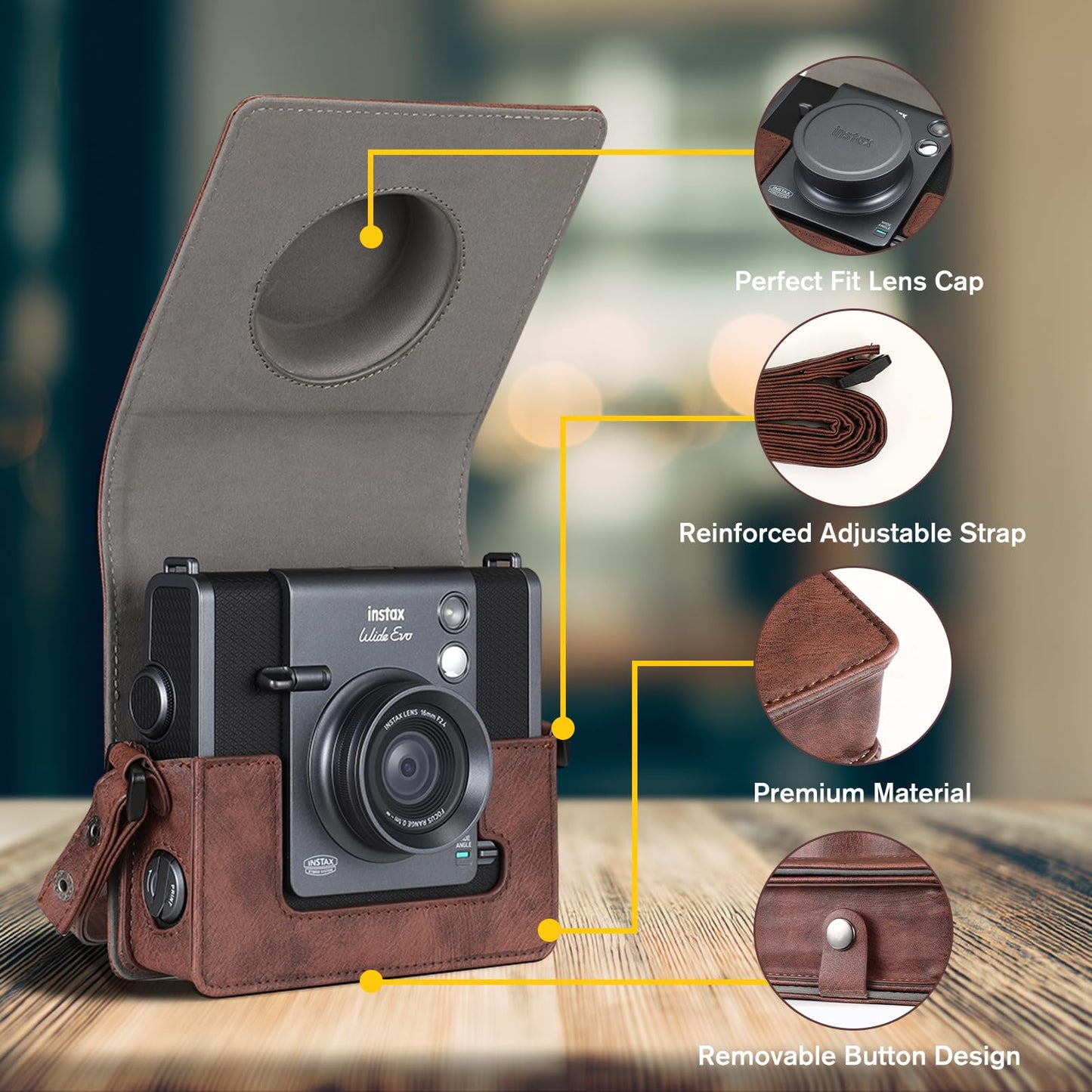 Fintie Protective Case for Fujifilm Instax Wide EVO Camera - Premium Vegan Leather Bag Cover with Removable Adjustable Strap (Vintage Brown)