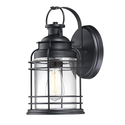 Westinghouse 6112500 Kellen Nautical-Style One-Light Outdoor Wall Light, Textured Black Finish, Clear Seeded Glass