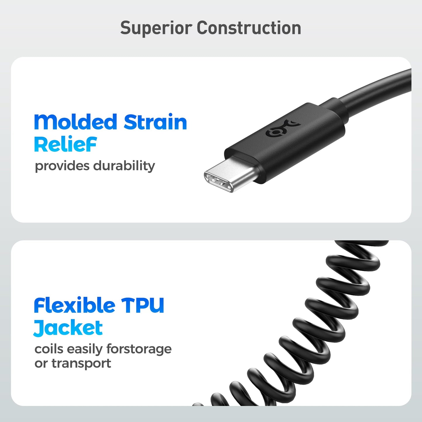 Cable Matters 2-Pack Coiled USB C to USB C Cable 1-4 Feet, Up to [60W Charging, 480Mbps Data Transfer] Compatible with Apple CarPlay, Android Auto