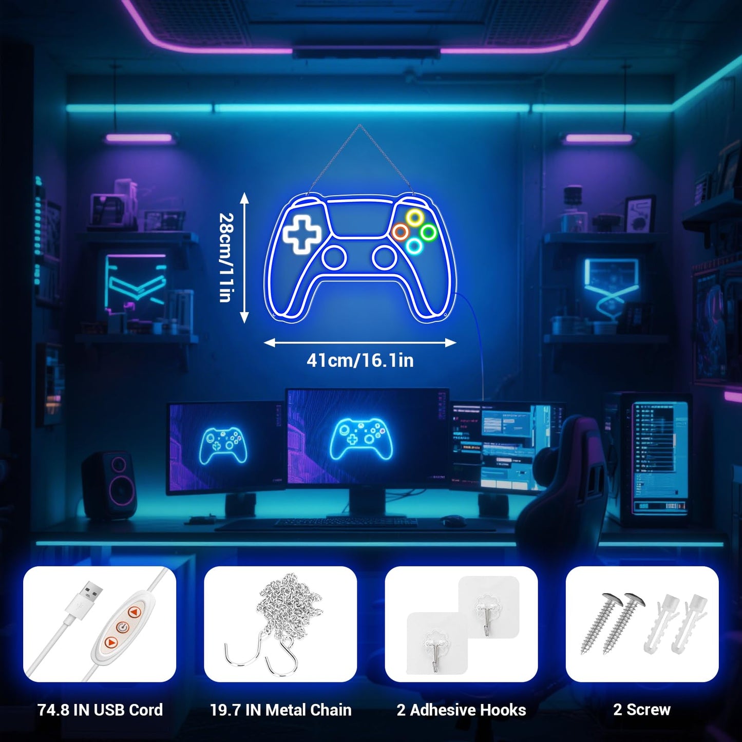 Holegather Gamer Neon Sign, Gamepad Gaming LED Signs for Wall Decor with USB Powered Gamer Neon Light Gaming Room Decor Gifts for Boys, Teens, Kids