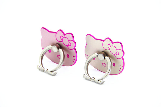 CellDesigns Kitty Cell Phone Ring Grip Stand Holder Car Mounts (Rose Gold, Gold/Pink Rim)