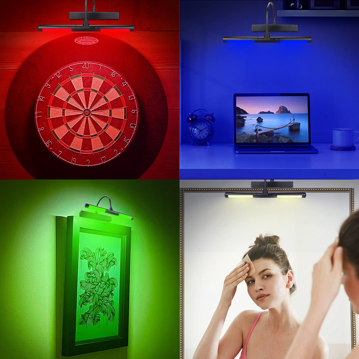 LUXSWAY Picture Lights Rechargeable,Painting Light for Picture with Aluminum Finish,Upgrade 12 Color Changing Art Lights with Timer for Display,Dart