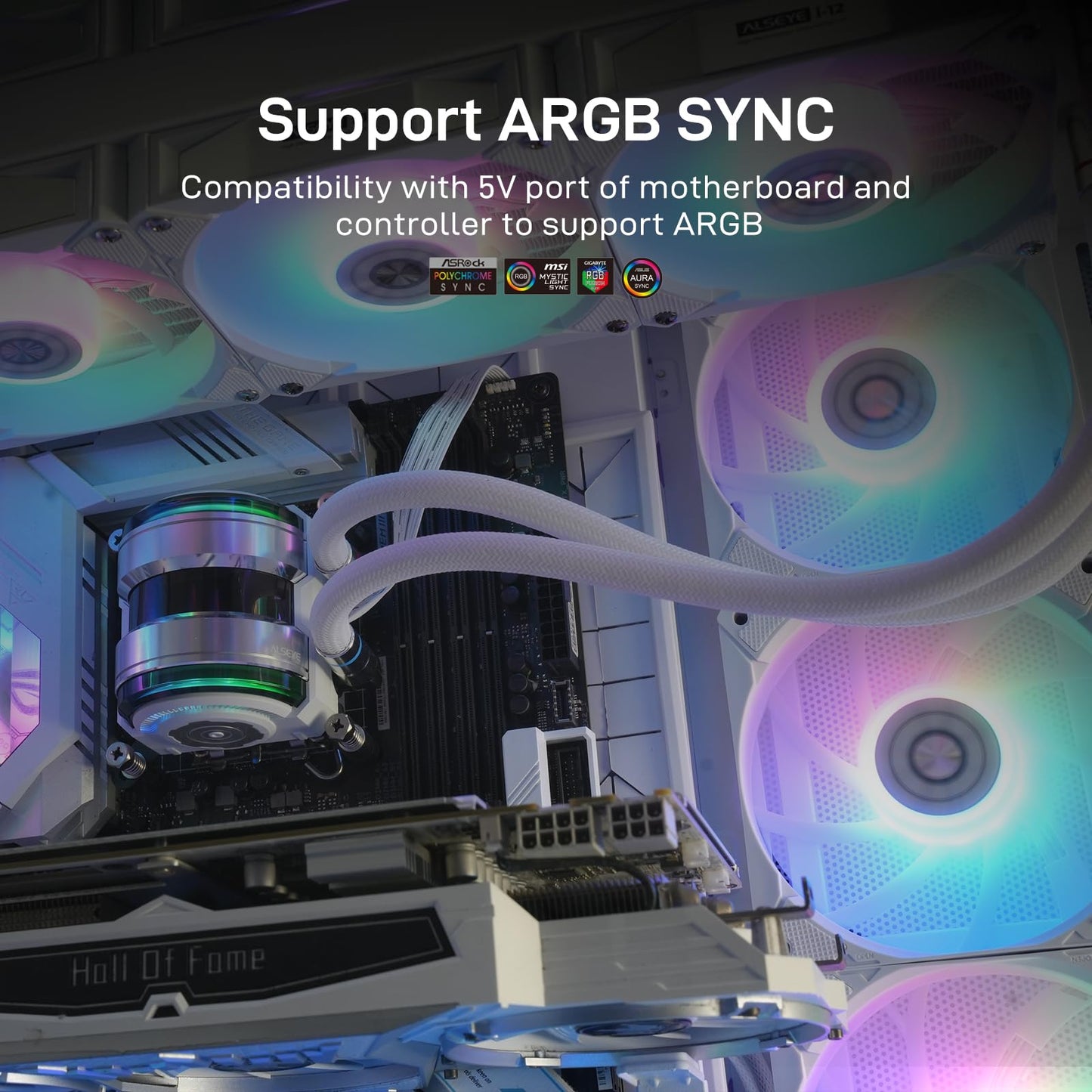 ALSEYE Infinity i12 PC Case Fan, Snap-in Connection Structure ARGB & PWM 120mm PC Case Cooling Fan - White