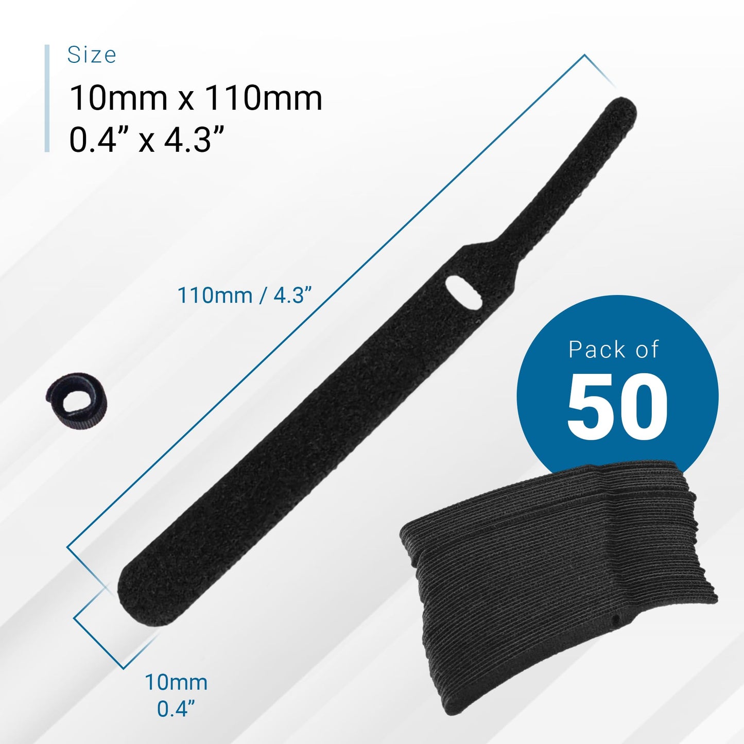 Reusable Cable Straps Wire Ties Self Fastening Hook and Loop, Pack of 50 Adjustable Cord Fastener Cable Organizer, 11 CM (Black)