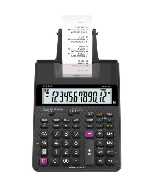 Casio HR-170RC Plus - Mini Desktop Printing Calculator | Check & Correct, Cost/Sell/Margin, Dual-Color Print | Ideal for Taxes, Bookkeeping