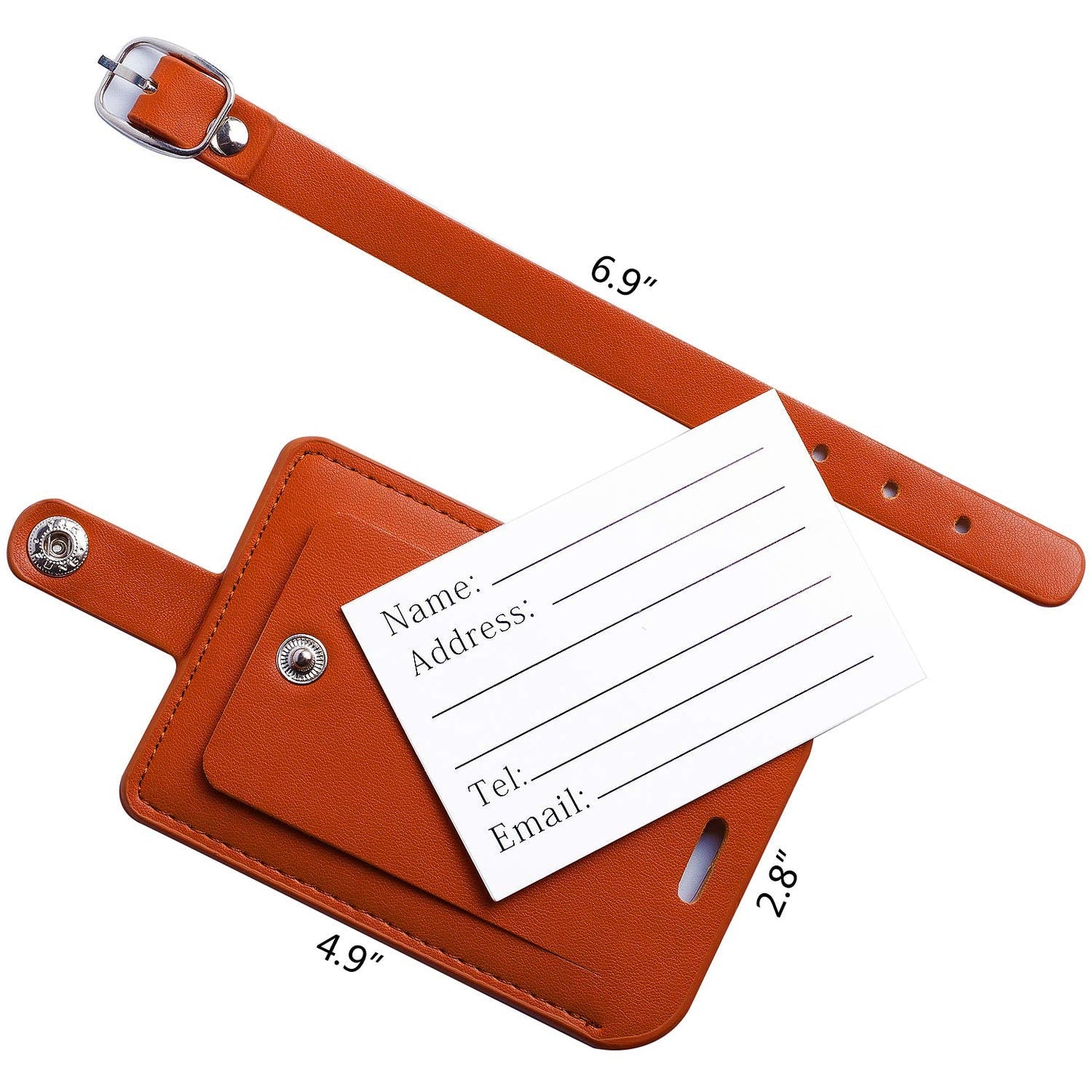 Luggage Bag Tags Leather Travel ID Labels Suitcase Name Tags with Snap - Set of 2