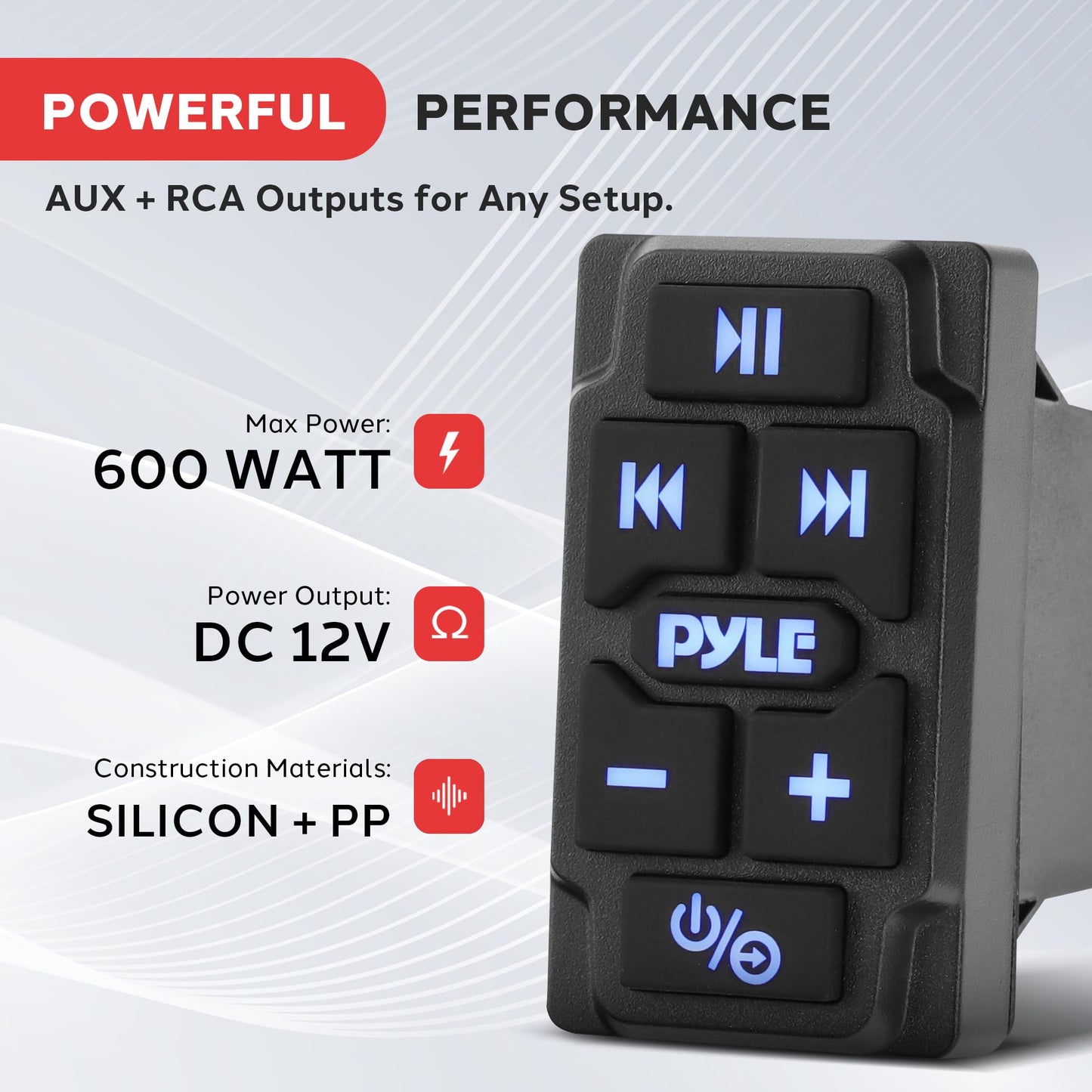 Pyle Rocker Switch Wireless BT Audio Controller, Waterproof Rated Marine Receiver Remote Control for Car, Truck, Boat, 4x4, PowerSport Vehicles