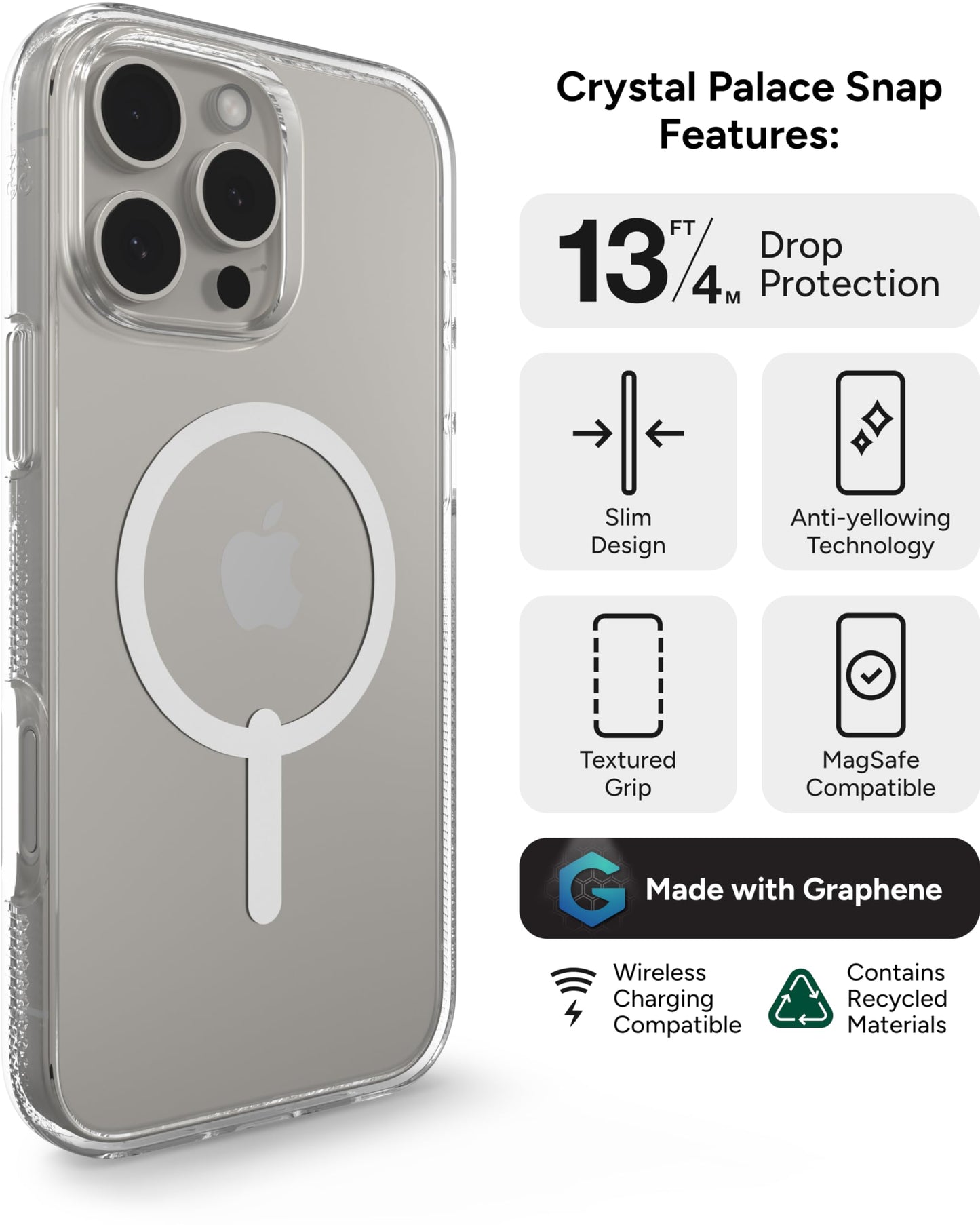 ZAGG Crystal Palace Snap Case for iPhone 16 Pro Max - Military-Grade 13ft Drop Protection, MagSafe Compatible, Crystal Clear, Anti-Yellowing