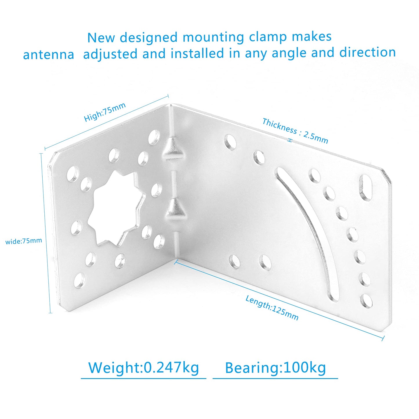 ZDTECH Pole Mount Bracket L Mounting Bracket to Wall Hardware Accessories for LPDA yagi Outdoor Antenna with U-Bolt, Mounting Screws, Signal Booster