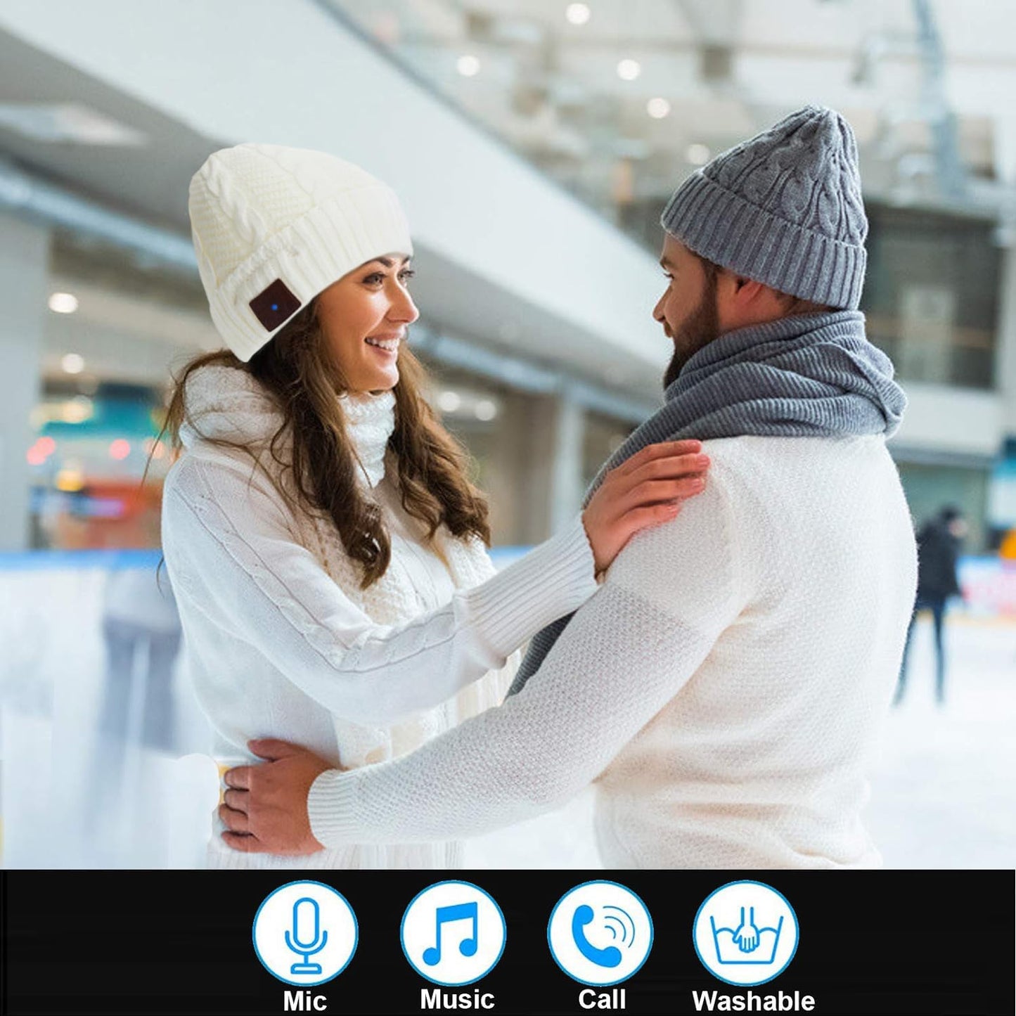 FashionLive Wireless Music Hat Men Women Beanie Girls Hat Over Ear Headset Sports Stereo Headphone with Microphone Speaker Womens Beanie Cap