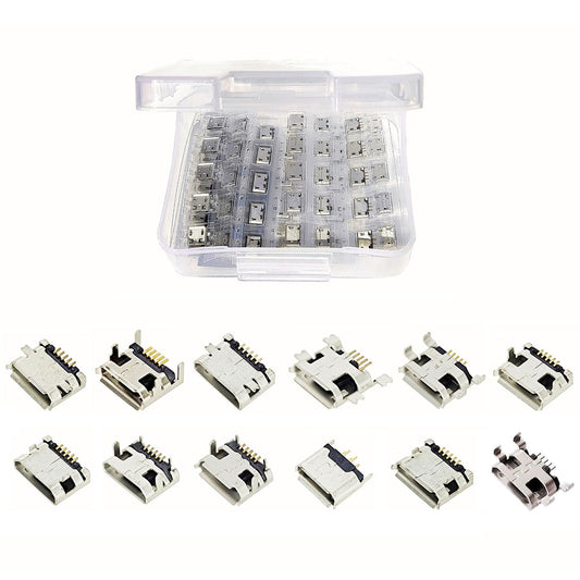 Bytcew 12 Types Micro USB Sockets Kit Jack Plug Connector,USB-b Repair Replacement Adapter Assortment Set for Phone,Toy,Circuit Board Solder Dip SMD