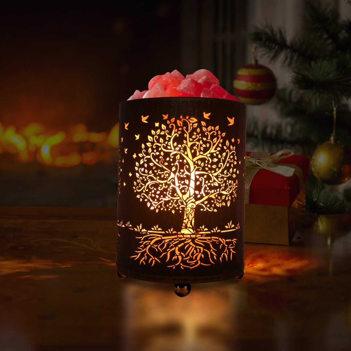 Salt Lamps Night Light, Himalayan Salt Rock Lamp with Dimmer Switch, Tree of Life Salt Basket Lamp, Retro Decor Salt Crystal Desk Light with 15W