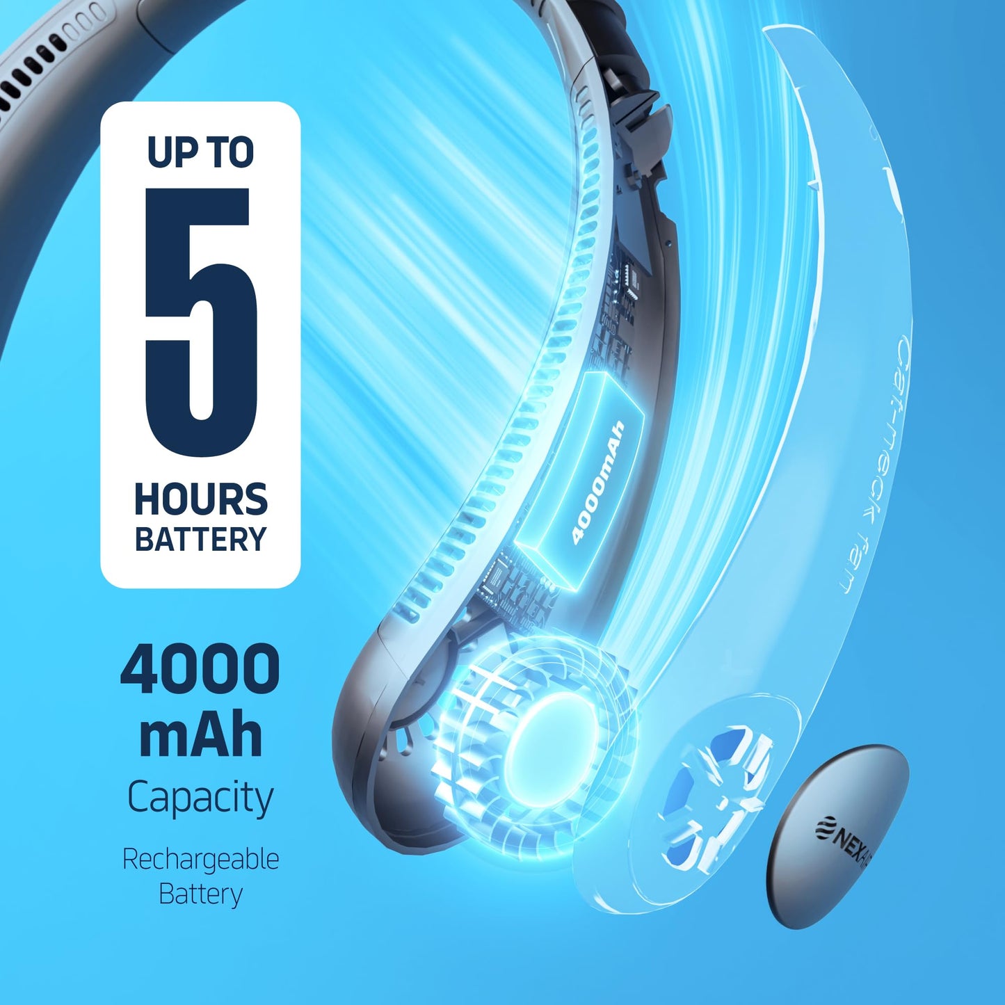 NEXAIR Portable Neck Fan Hands Free Cooling Lightweight Bladeless Neck Fan, 3 Speeds, 2400mAh Battery, 5H Runtime Black