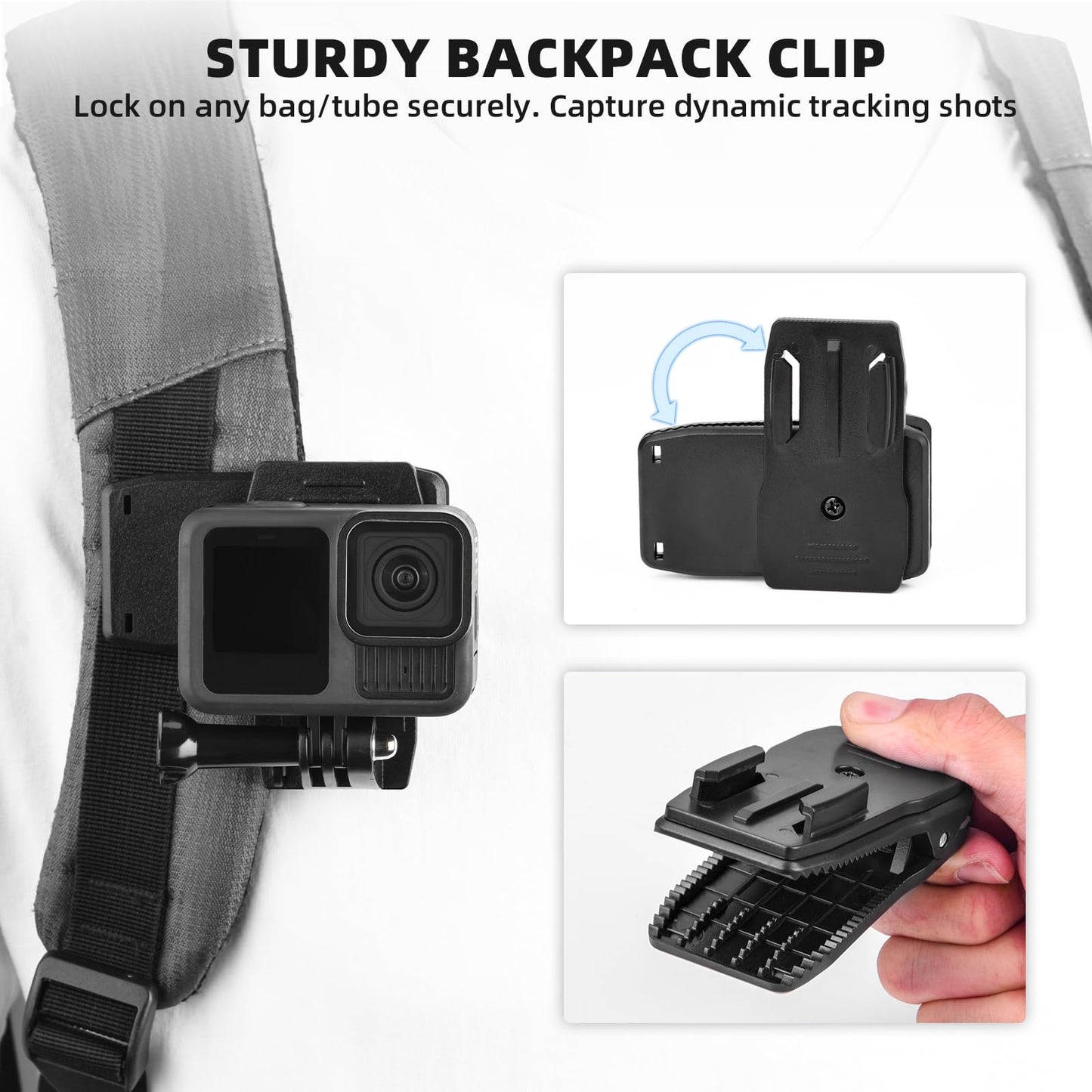 BRDRC Accessories Kit for GoPro, Head Chest Mount Strap Harness Backpack Clip Holder Wrist Strap, 360°Rotating Adapter + Quick Release for DJI Action