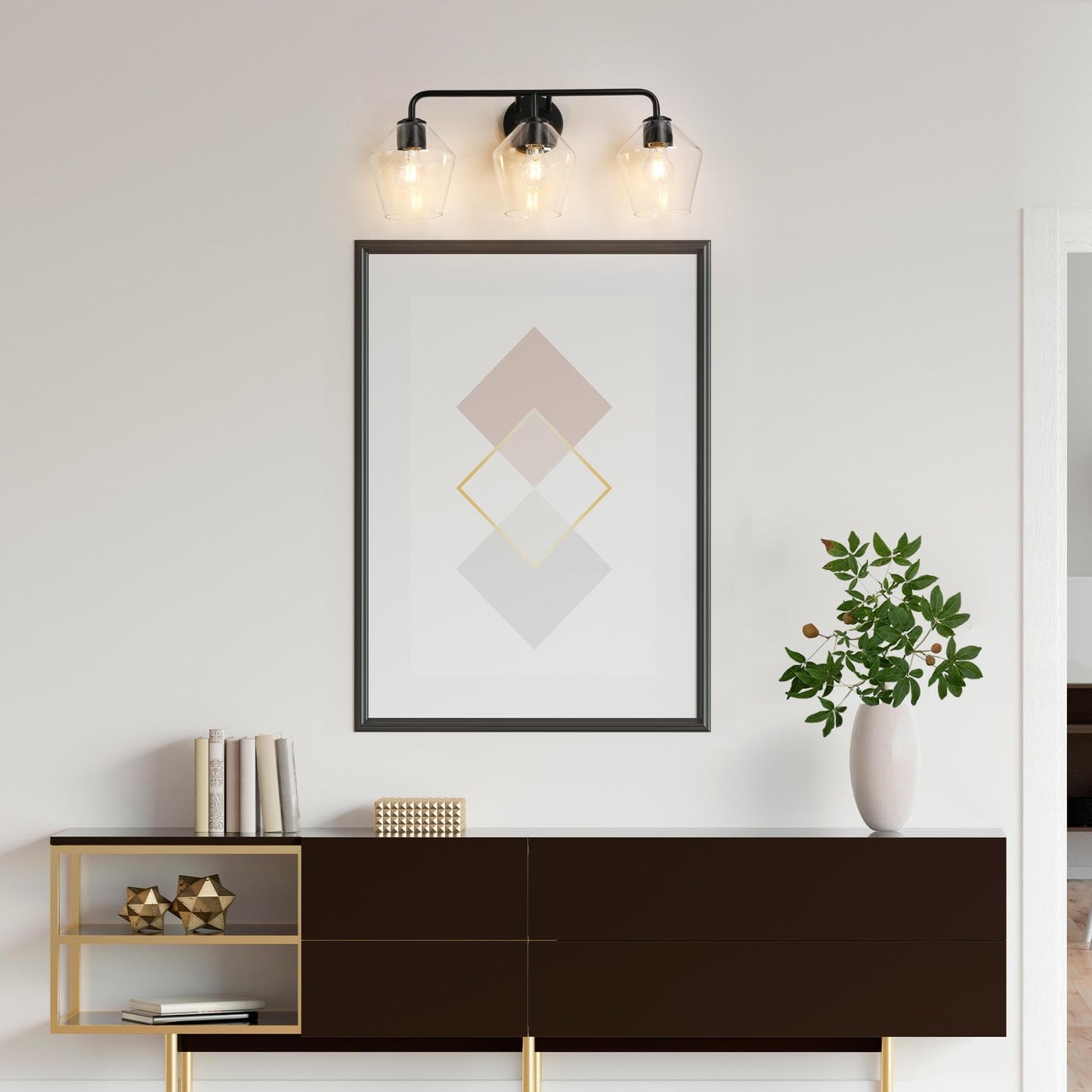 Bathroom Light Fixtures, Black Bathroom Vanity Lights 3 Lights, Modern Farmhouse Bathroom Light Black Wall Sconce Lighting with Clear Glass Shades