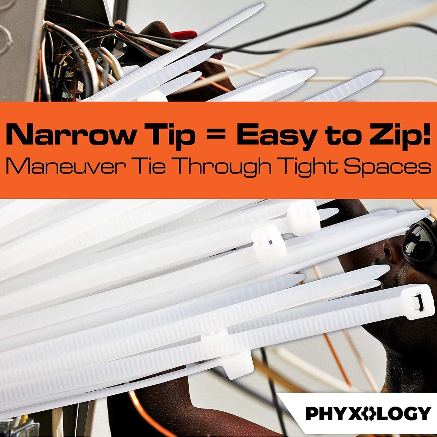 Heavy Duty, Strong 10-Inch Zip Ties and Reusable Label Boxes 50 Pk. Box Attaches to Sturdy Cord Bundler for Desk, PC and Desktop Cable Management.