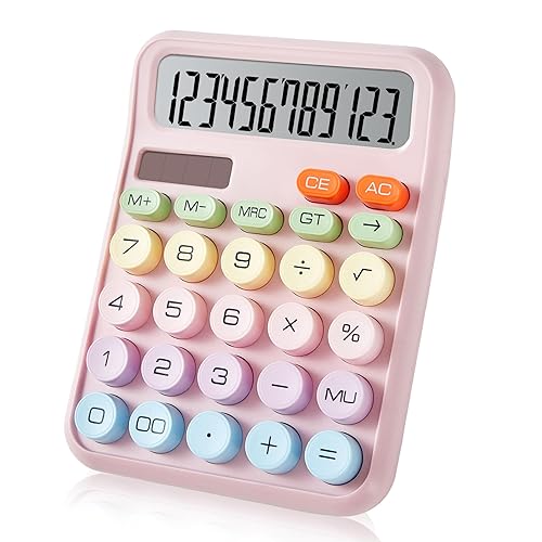 Basic Desktop Calculator with 12-Digit Large LCD Display & Big Buttons - Dual Power (Solar & Battery), Easy to Press Mechanical Switch Calculator