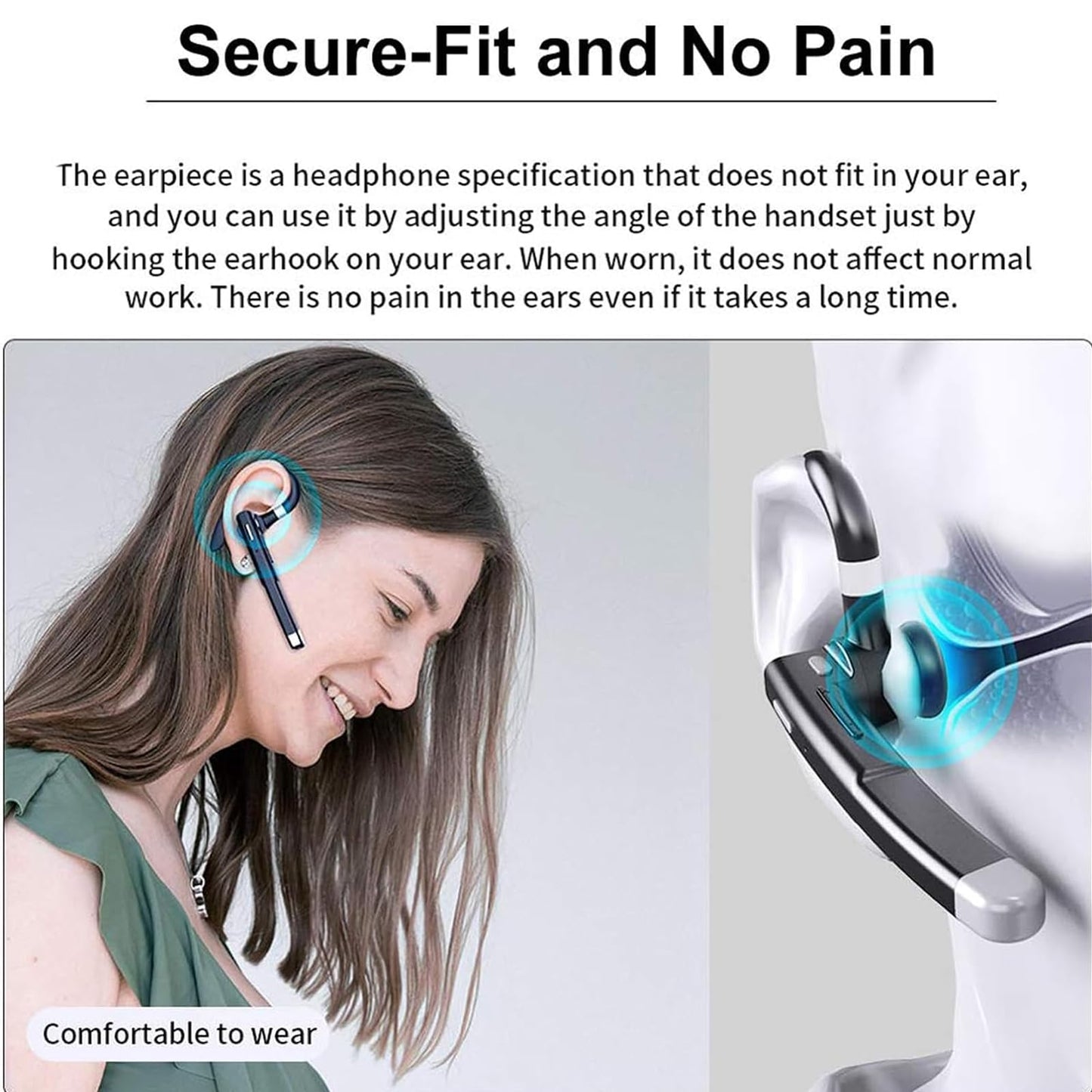 Agkey Wireless Headset Business Earpiece Built-in Mic Noise Cancelling Headphone 5.3 Handsfree Sports Earphone for Android iOS Driving Trucker Driver