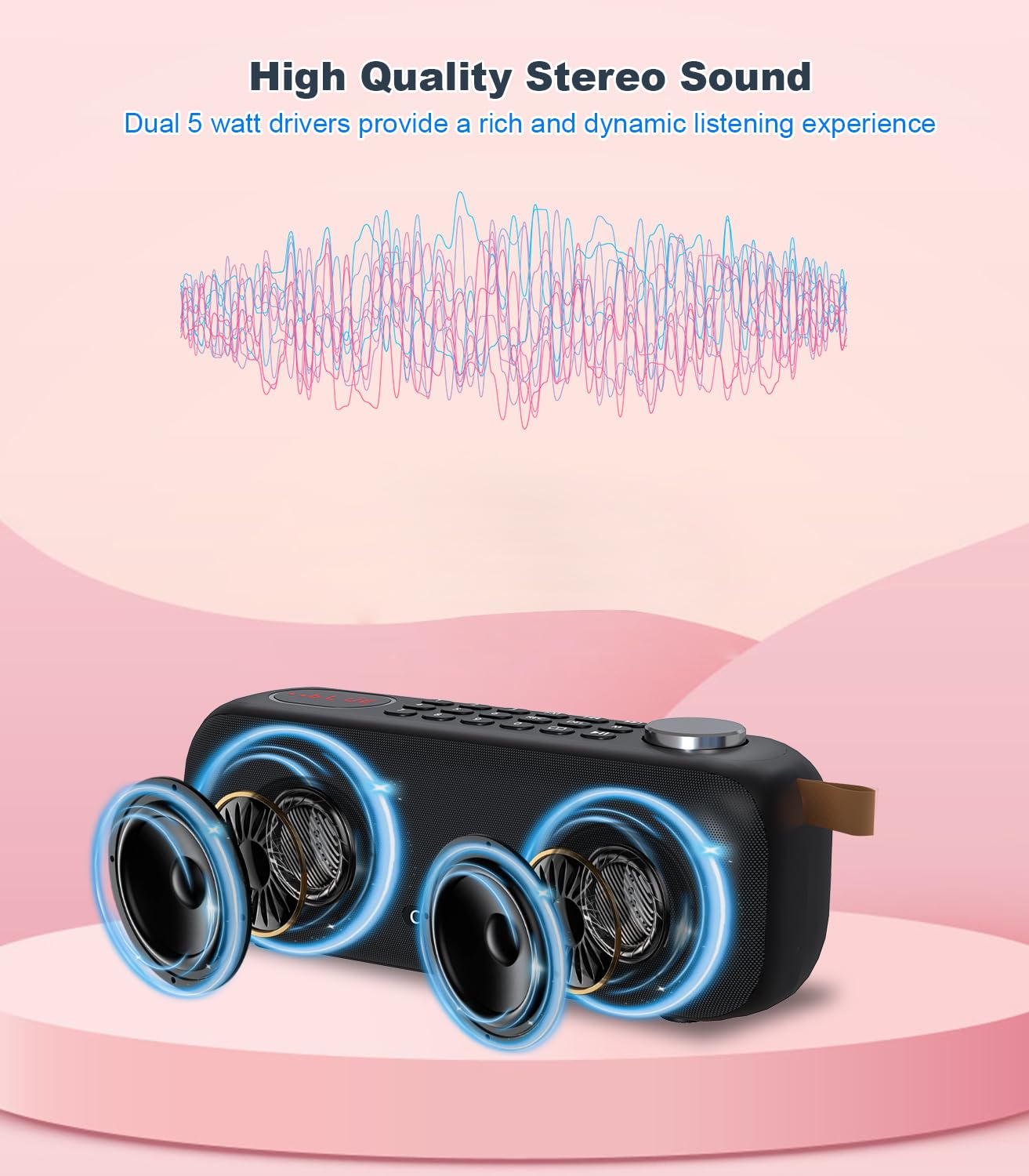Portable Bluetooth Speaker FM Radio Digital, Support USB/SD Card MP3 Music Player/AUX/REC, Build-in 3000mAh Rechargeable Battery, 10W Powerful Speaker