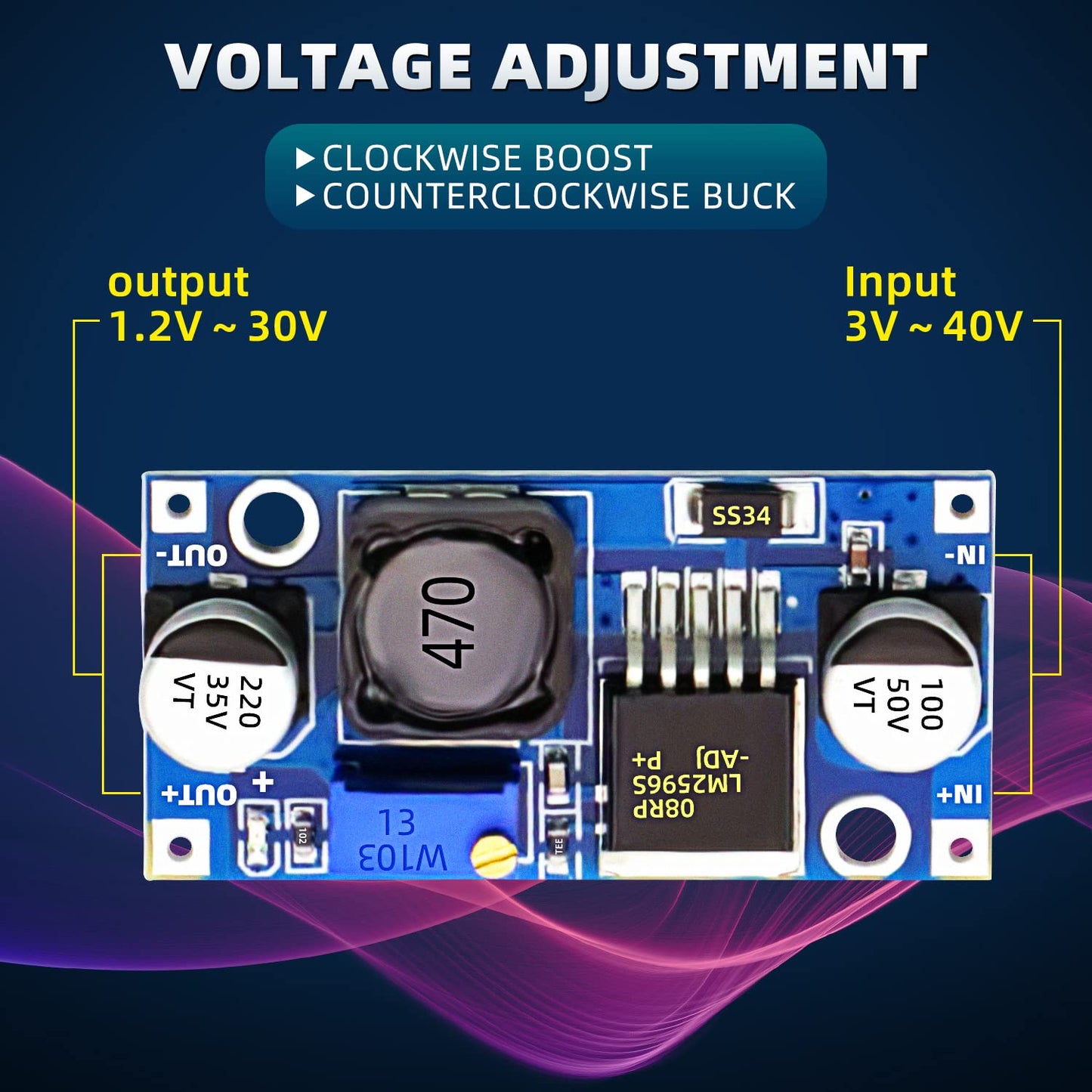 Dafurui 10 Pack LM2596 DC-DC Adjustable Buck Converter 3.0-40V to 1.5-35V Power Supply Step Down Voltage Regulator Module
