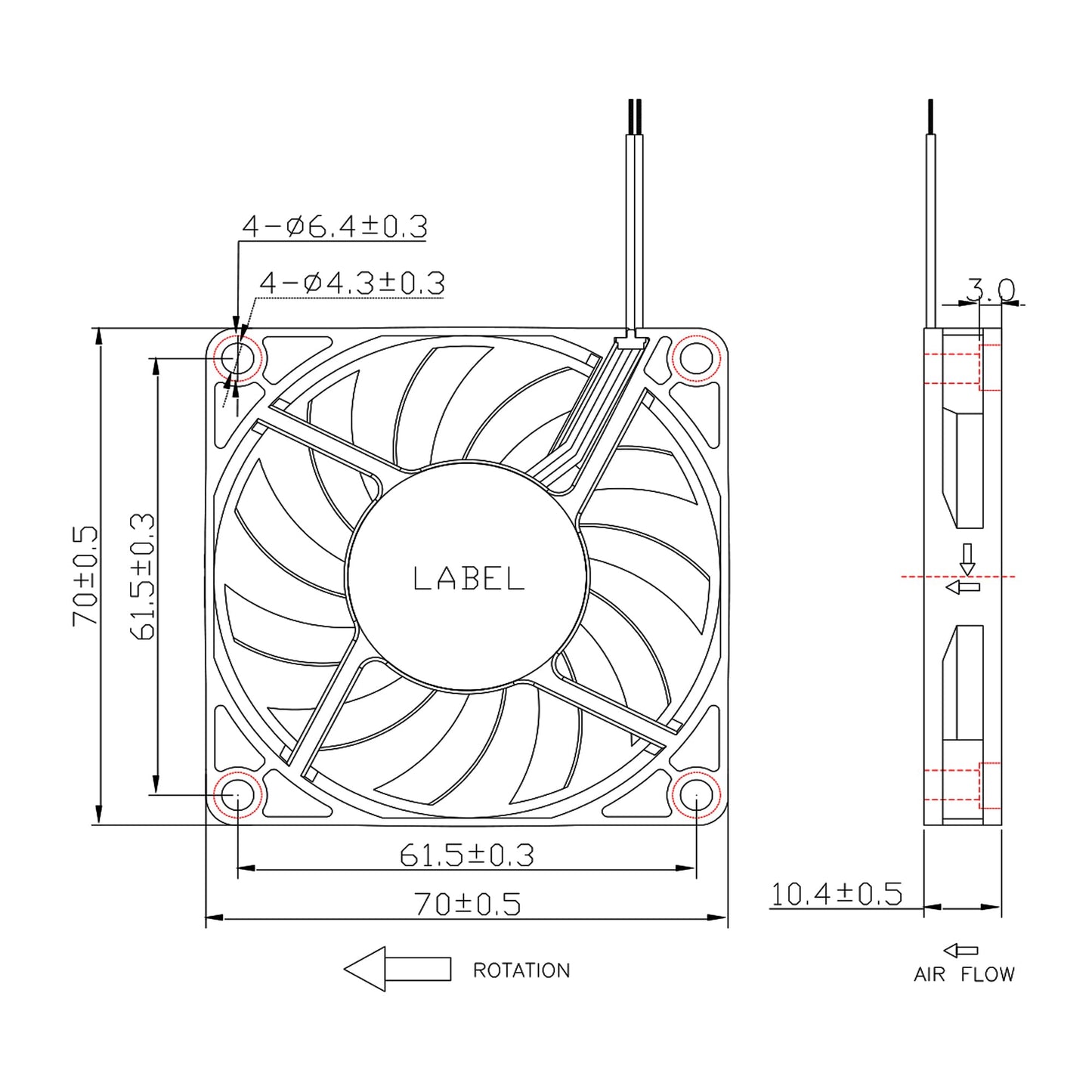 Everflow 12V DC 3 Pin Fans (70x10mm, High Speed)