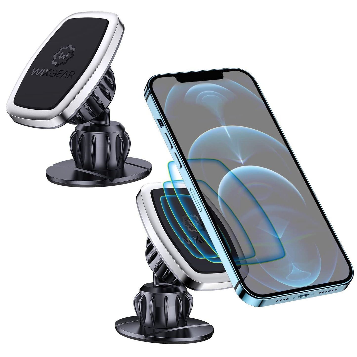 WixGear Universal Stick On Swivel Mount (2 Pack) Dashboard Magnetic Phone Holder for Car, Phone Mount for Car for Cell Phones and Mini Tablets