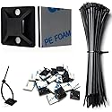 Strong Back-Glue Self Adhesive Cable Zip Tie Mounts Kit - 100 Set Cable Management Clips with 6" Zip Ties, Wire Holders - Outdoor Sticky Wire