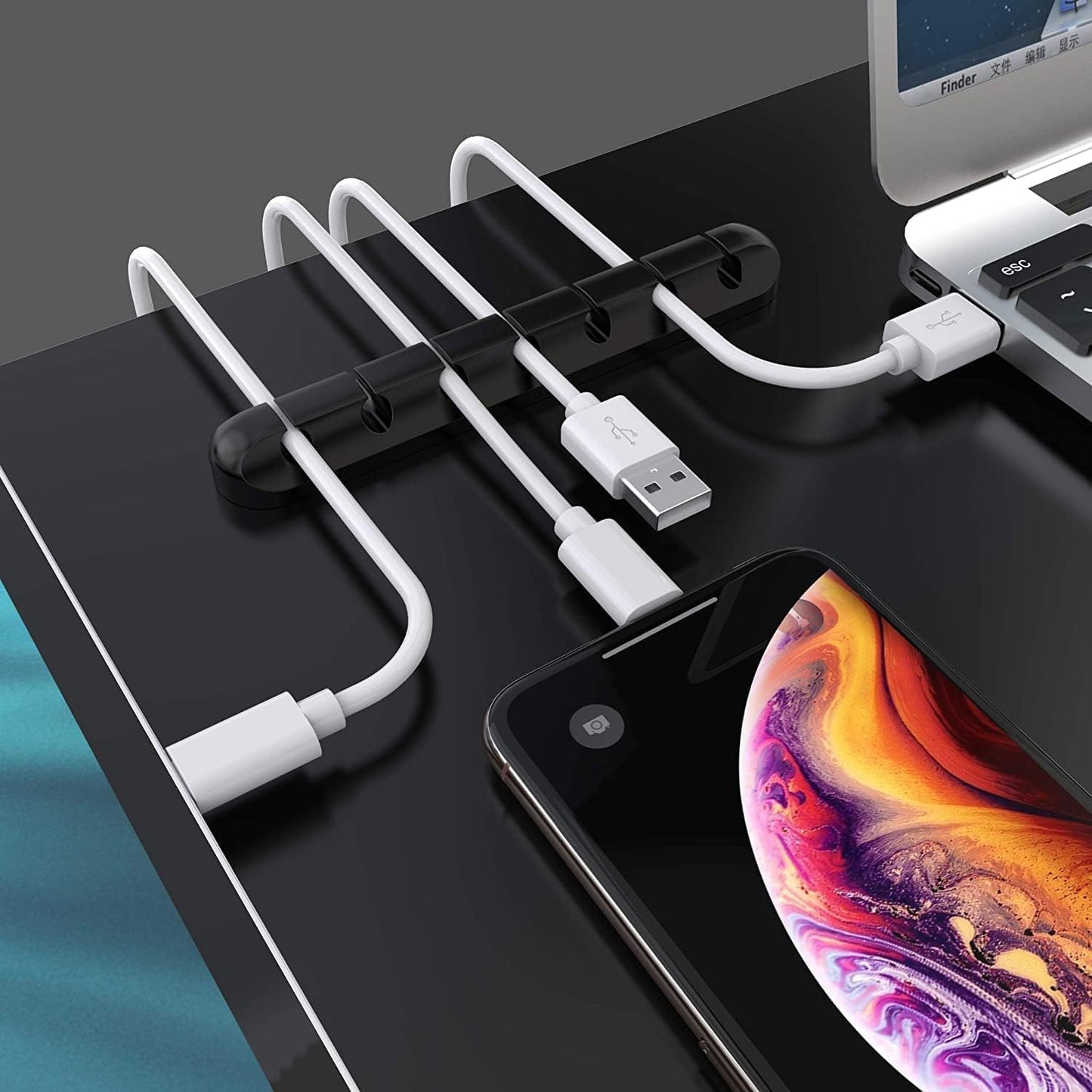 SOULWIT Cable Holder Clips, 3-Pack Cable Management Cord Organizer Clips Silicone Self Adhesive for Desktop USB Charging Cable Nightstand Power Cord